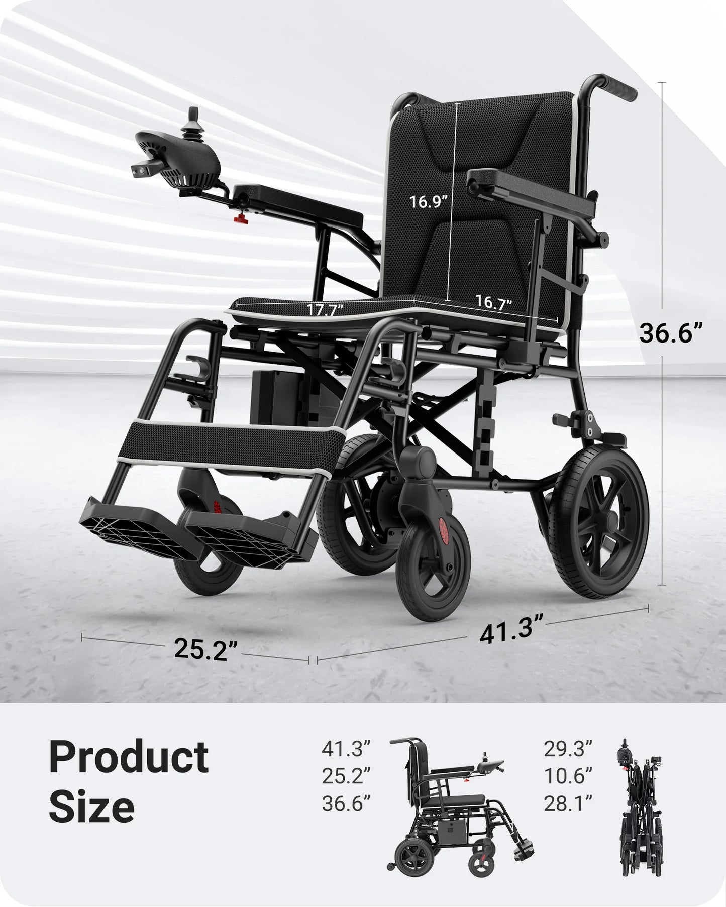 Electric Wheelchair for Adults – 220 lbs Capacity, Aluminum Alloy Frame, LED Light