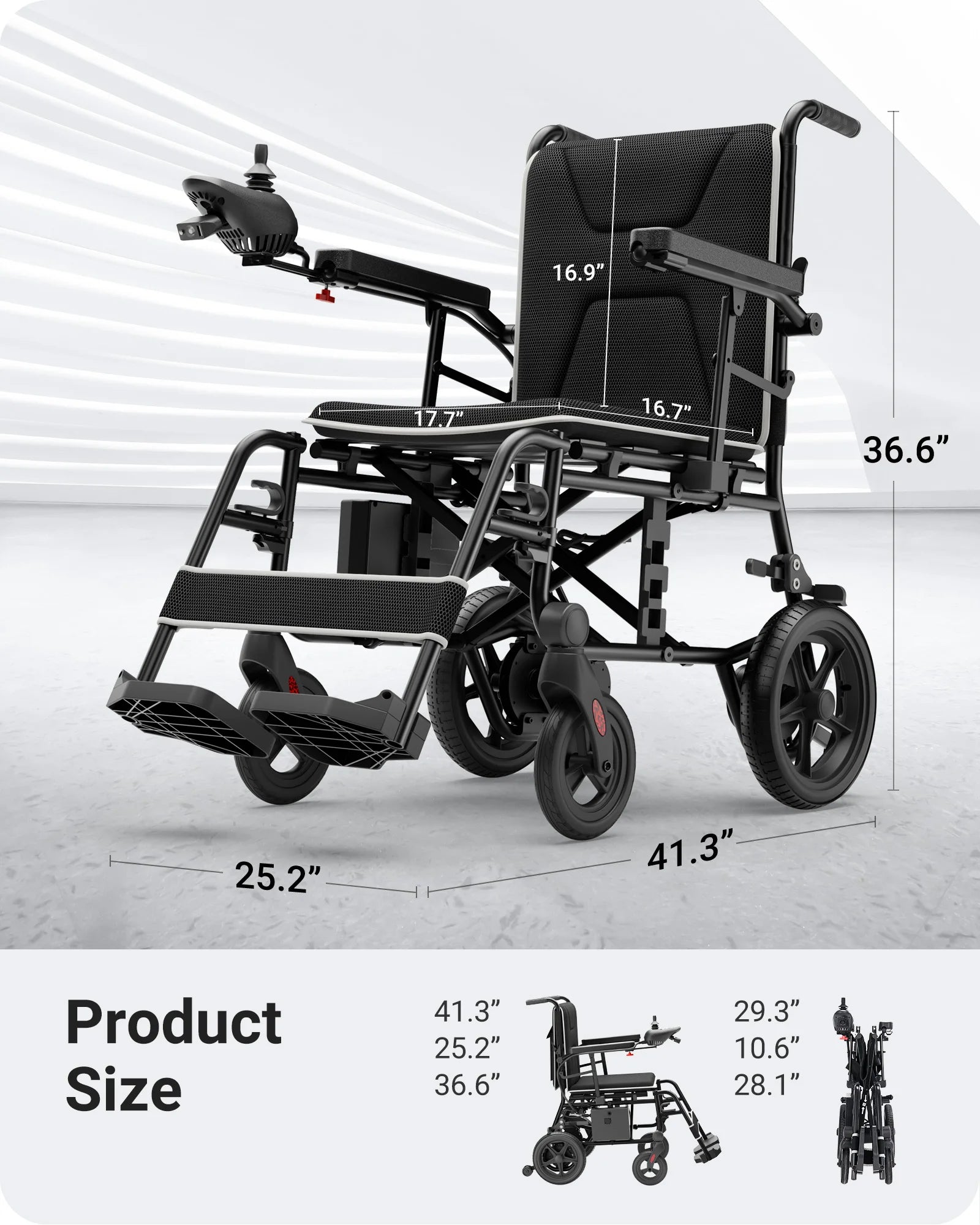 Electric Wheelchair for Adults – 220 lbs Capacity, Aluminum Alloy Frame, LED Light