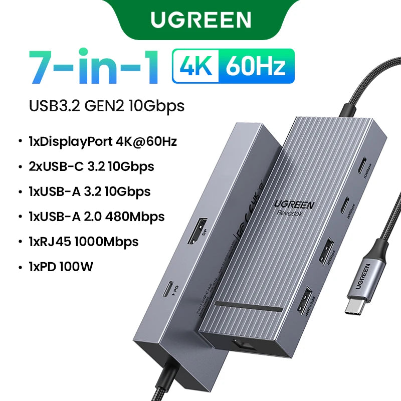 UGREEN 10‑v‑1 USB‑C zvezdišče s 4K120Hz DisplayPortom, dvojnim 4K60Hz HDMI, USB 3.2 Gen2 10Gbps