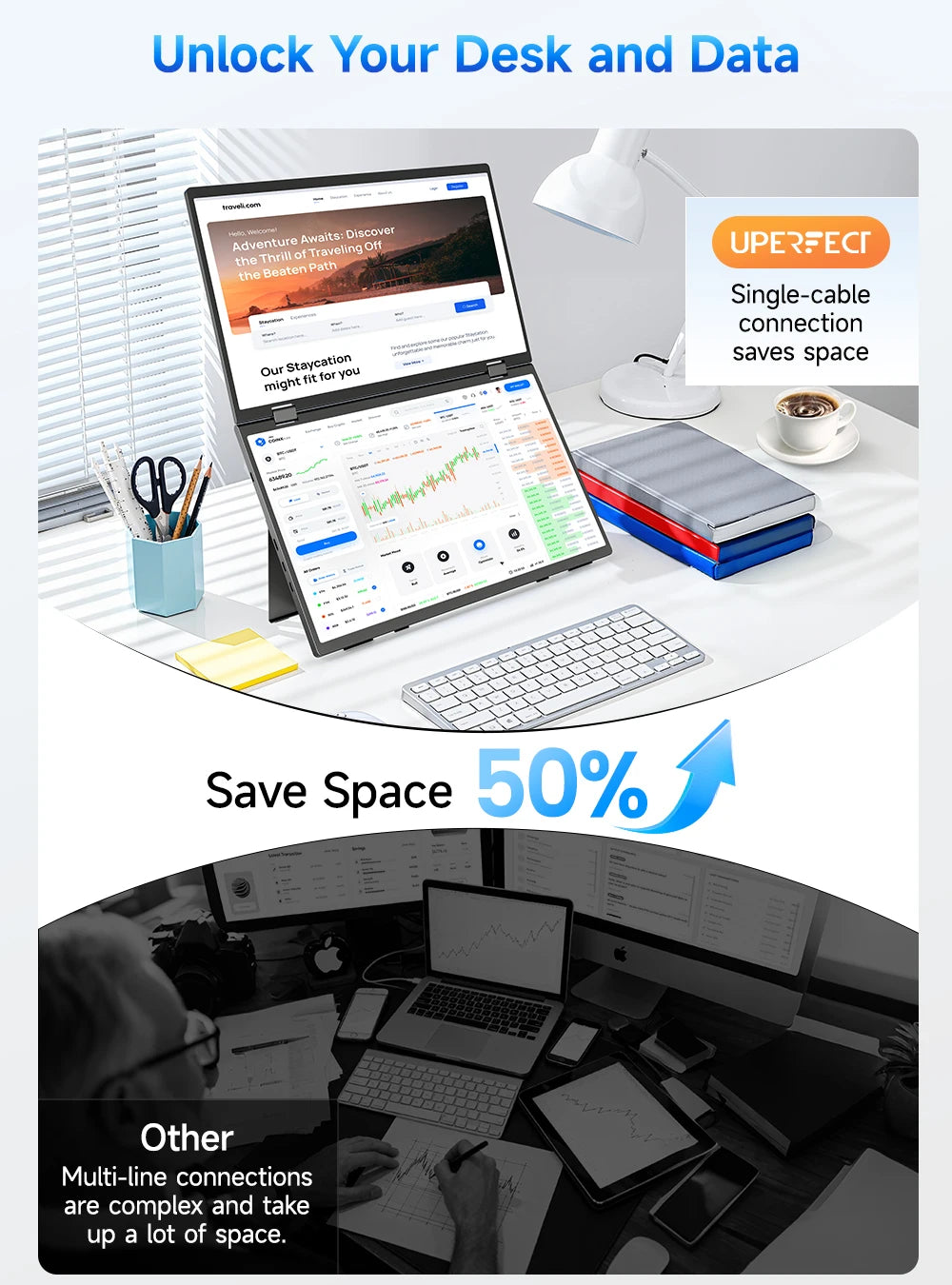 EVICIV 15.6" Dual Portable Monitor 1080P FHD With 360° Flip External Computer Display For PC Laptop Mac Phone Xbox PS4/5 Switch - Limetastore