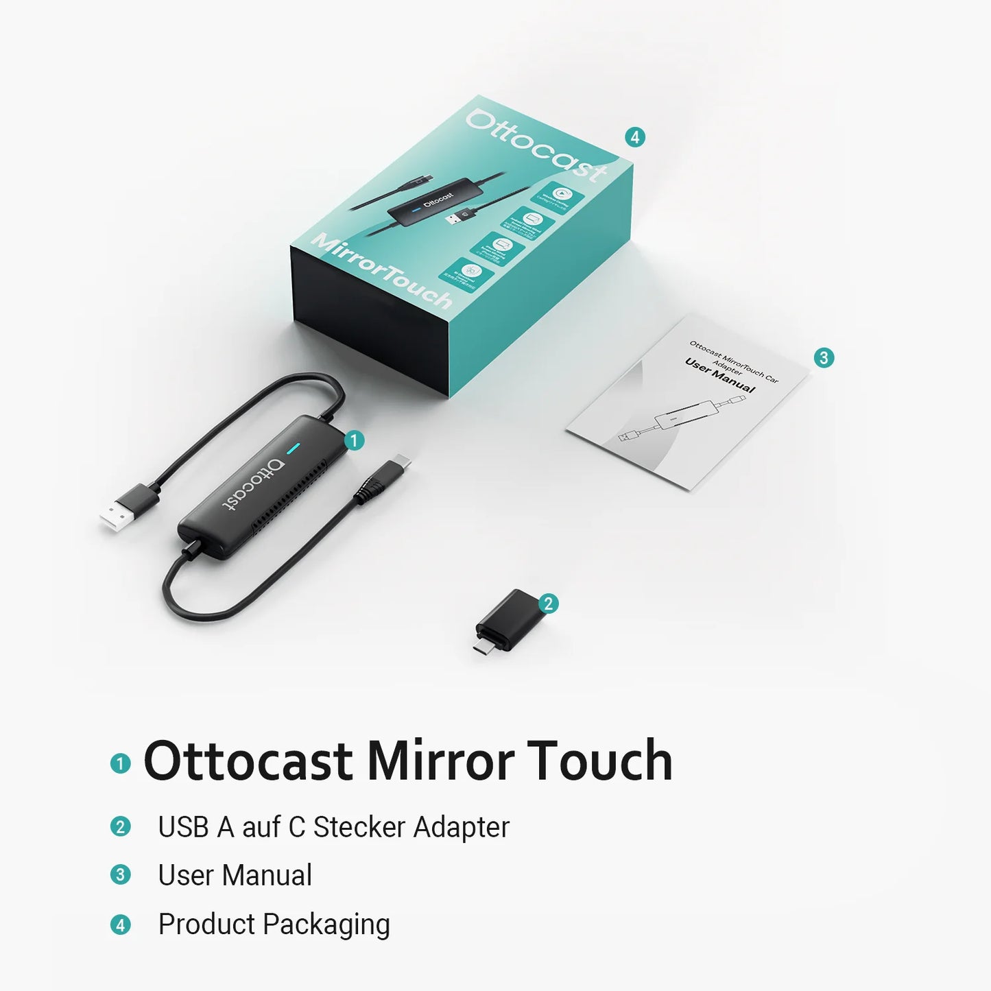 OTTOCAST Mirror Touch Bi‑Mirroring & Wireless CarPlay Adapter