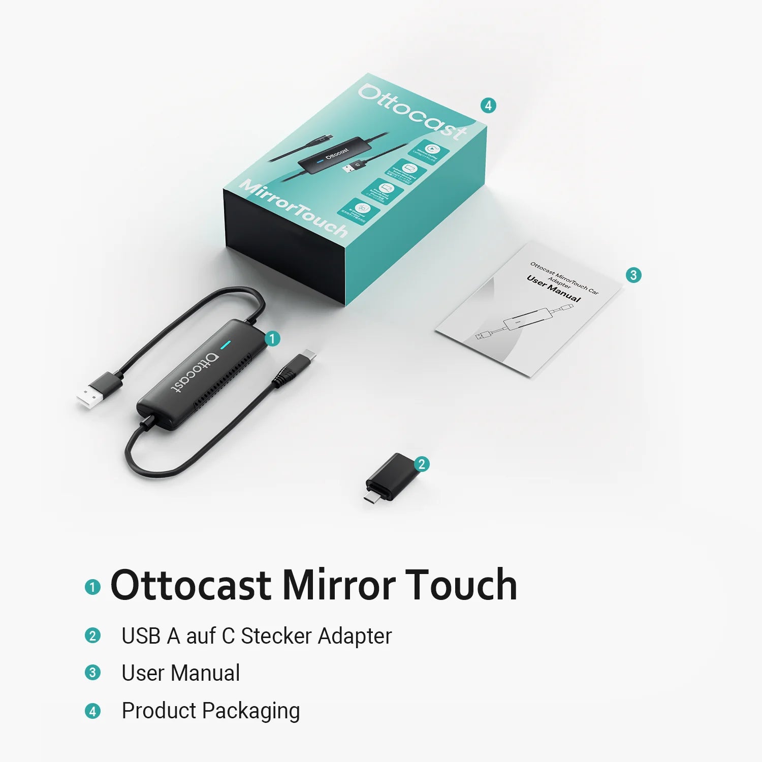 OTTOCAST Mirror Touch Bi‑Mirroring & Wireless CarPlay Adapter