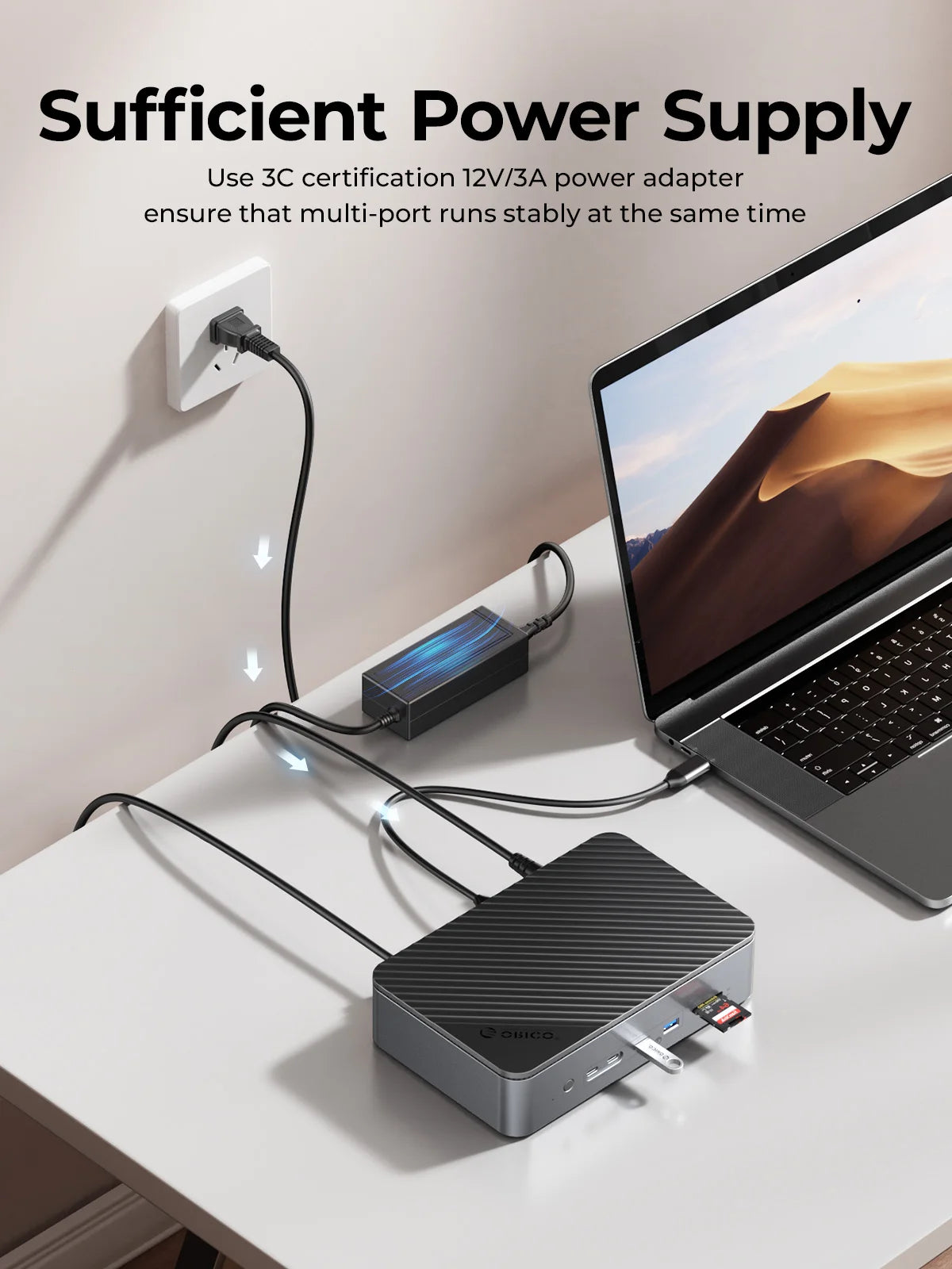 ORICO 10‑in‑1 Docking Station Deck with Dual M.2 NVMe SSD Enclosure, 3.5" Hard Drive Bay