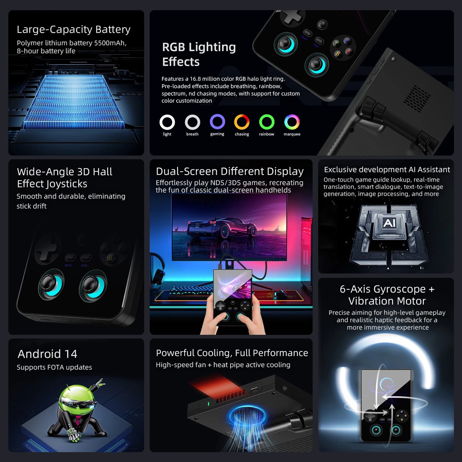 AMPOWN Anbernic RG477V Handheld Game Consoles 4.7-Inch LTPS Screen 120Hz Android 14 Portable Retro Video Gaming Player AI WIFI - Limetastore