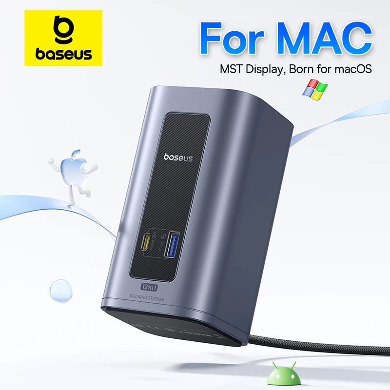 Bazna postaja Baseus 12-v-1 USB-C HUB | DisplayPort + HDMI 4K@60Hz MST, USB 3.2, RJ45, PD 100W
