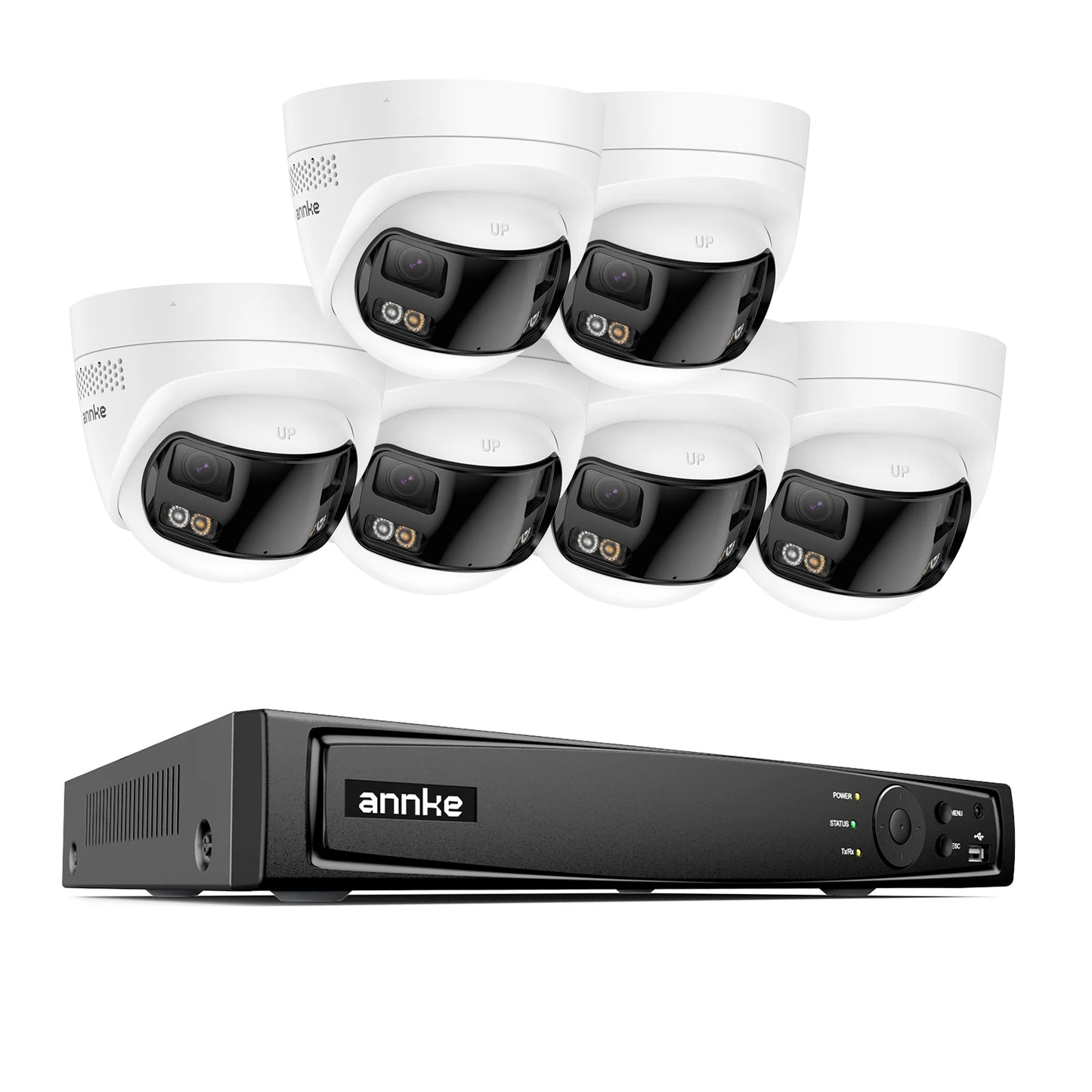 ANNKE 4K 8MP panoramski dvojni objektiv PoE sistem | 8-kanalni NVR, 180° pogled, IR nočni vid, 6MP kamere