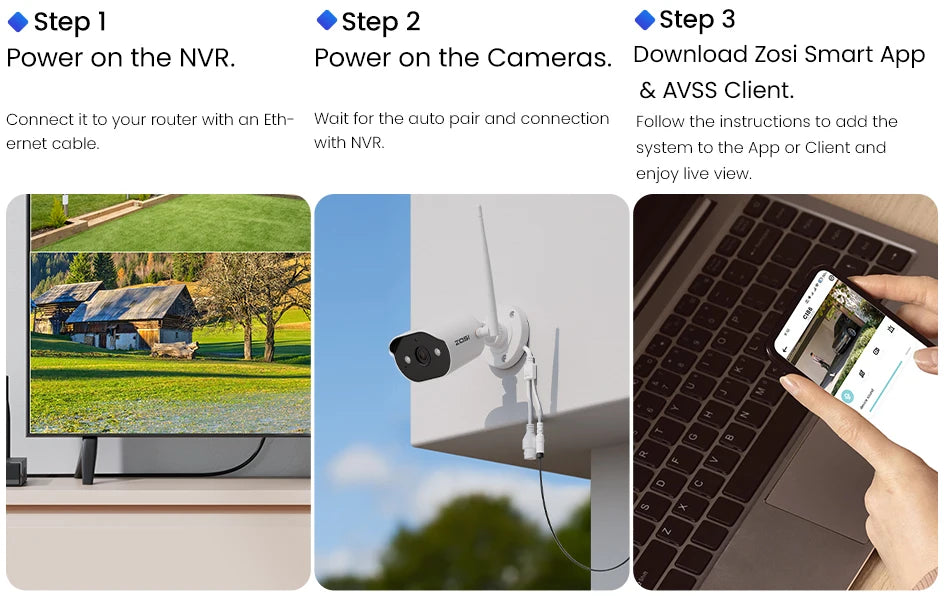 Varnostni kameri sistem Wi-Fi 6 ZOSI 2K – 3MP notranje/zunanje brezžične IP kamere z dvosmernim zvokom