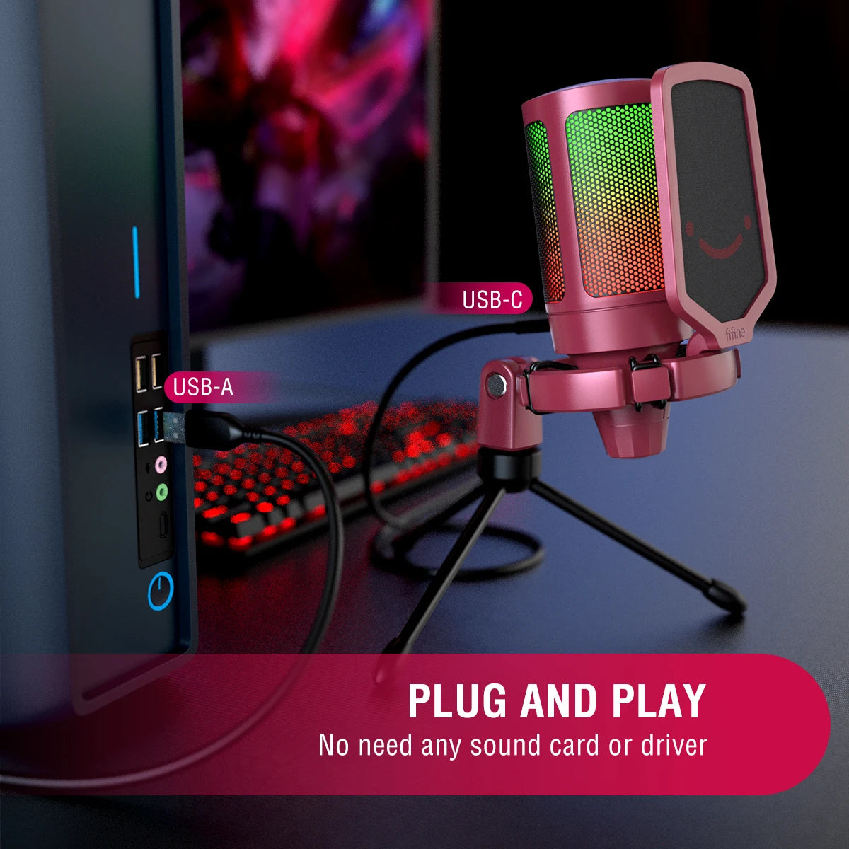 FIFINE A6V Ampligame RGB USB Gaming Microphone | Condenser Mic for PC - Limetastore