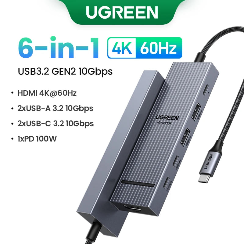 UGREEN 10-v-1 dvojni HDMI USB-C hub z izhodom 8K in 4K, gigabitnim Ethernetom, USB 3.0, PD100W
