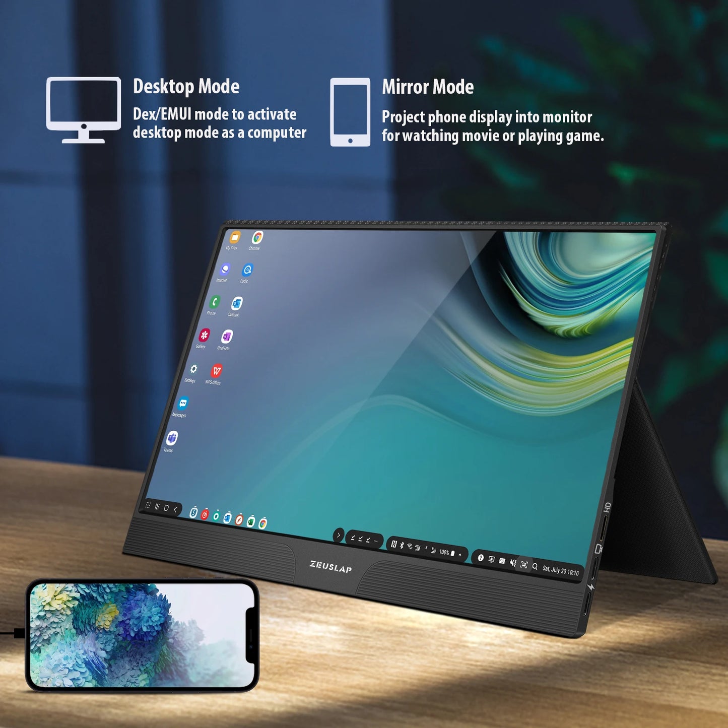 ZEUSLAP Z15ST 15,6" prenosni monitor na dotik | FHD 1080p, USB-C in HDMI, DeX/EMUI/TNT