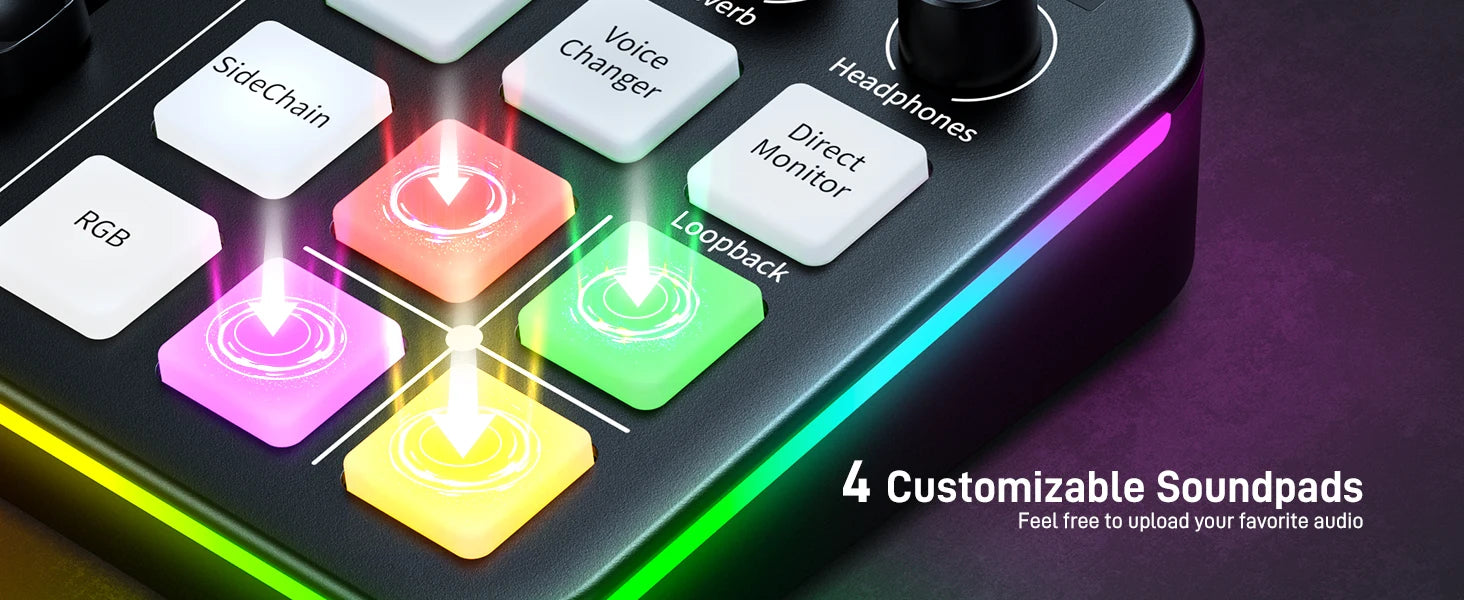 Maono G1 NEO – Gaming Audio Mixer 4‑Channel | RGB Effects, Custom Sound Pads, XLR Mic Interface, Streaming & Podcast Mixer