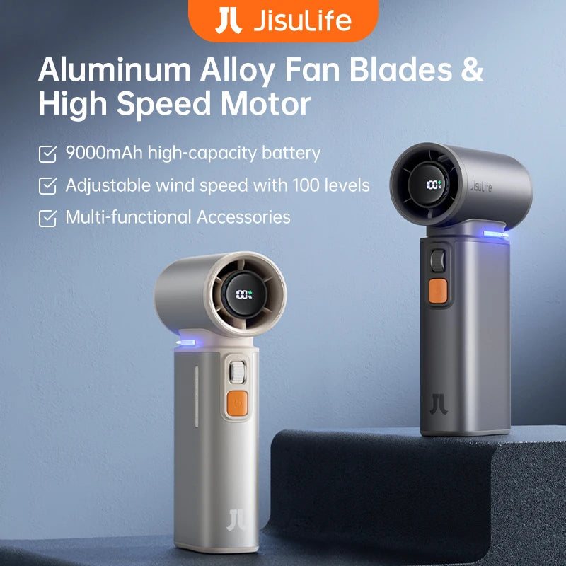 JISULIFE Portable Turbo Handheld Fan – 100 Adjustable Wind Speeds, Massive 9000mAh