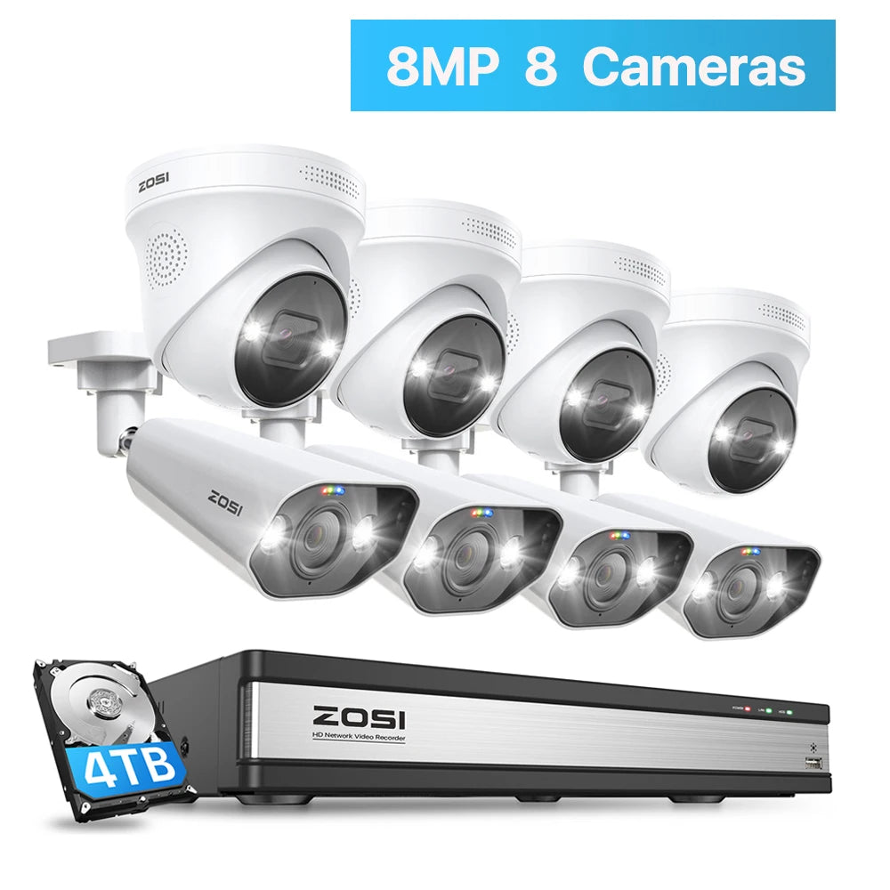 ZOSI 16-kanalni 4K PoE varnostni sistem s kamerami – 8MP/5MP zunanje IP kamere z zaznavanjem oseb in vozil z umetno inteligenco