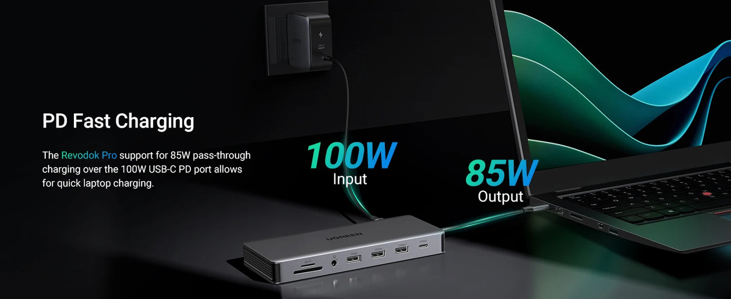 UGREEN 13-v-1 zvezdišče USB-C s trojnim zaslonom (DP 4K60Hz + dvojni HDMI 4K60Hz), USB-A/C 10Gbps
