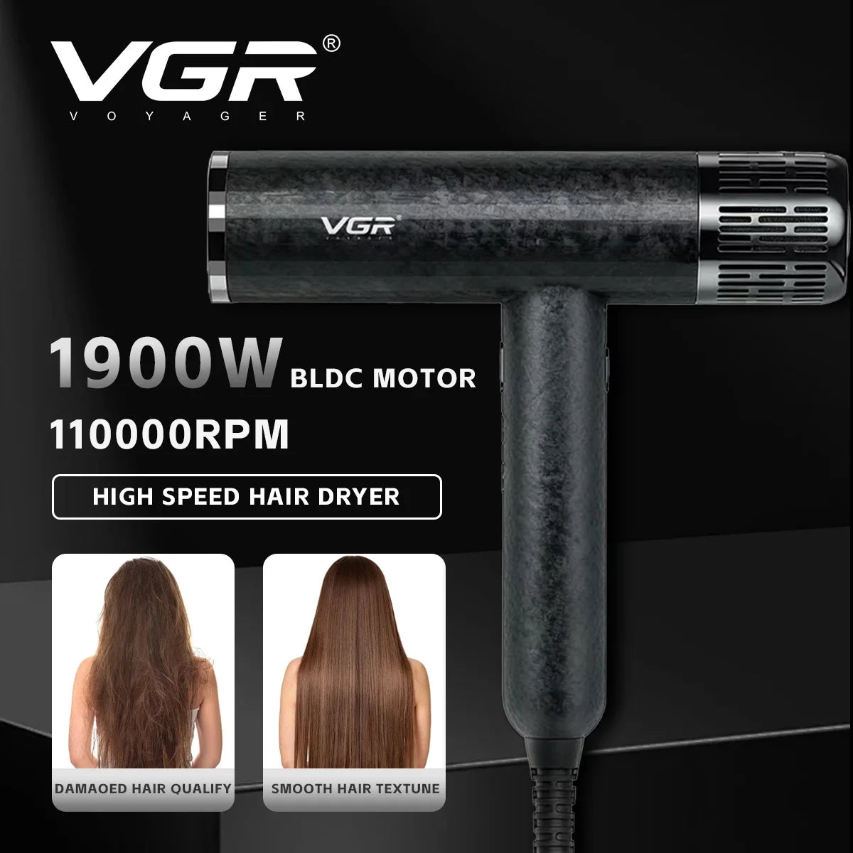 VGR V-640HD profesionalni sušilnik las – 110.000 vrt./min BLDC, 2400 W, negativni ioni
