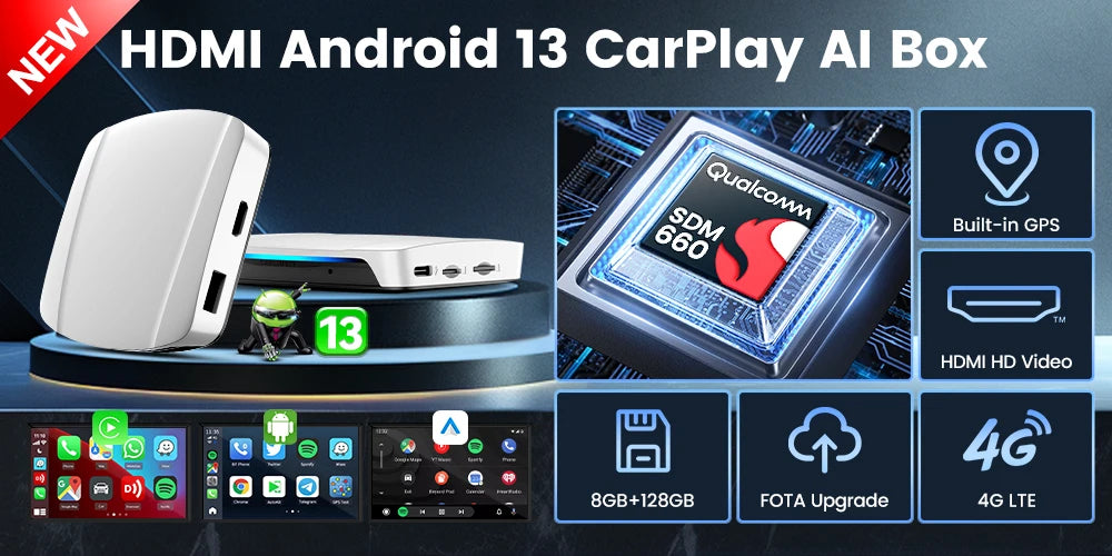 CarlinKit Android 13 SM6225 8-jedrni brezžični CarPlay AI Box