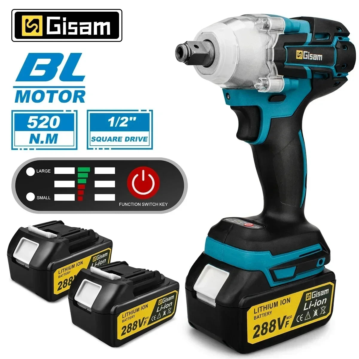 Gisam 520N.m brezkrtačni udarni vijačnik 1/2" za Makita 18V