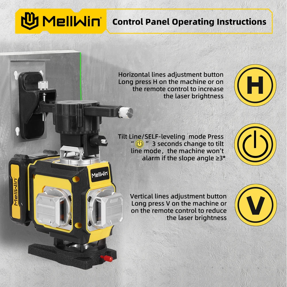 MELLWIN 16 Lines Laser Level APP Remote Control Selfleveling 360 Horizontal & Vertical Laser level With 6Ah Big Li-ion Battery - Limetastore