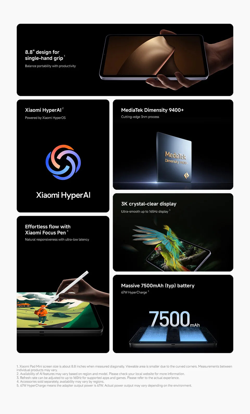 Global Version Xiaomi Pad Mini 8GB /12GB RAM "3K ultra-clear display 7500mAh battery 67W HyperCharge MediaTek Dimensity + 9400 - Limetastore