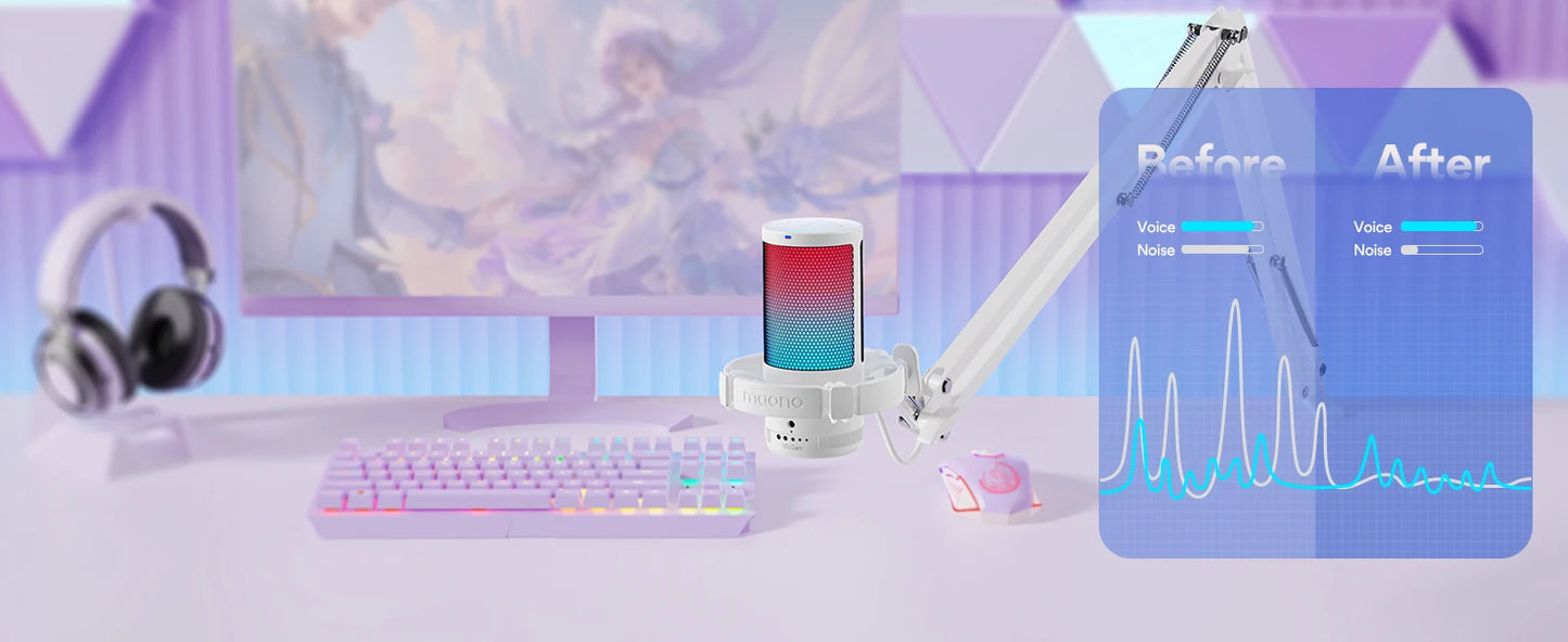 Maono Gamerwave DGM20S – igralni kondenzatorski USB mikrofon | RGB osvetlitev, odpravljanje hrupa, ojačanje mikrofona in izklop zvoka z enim gumbom za pretakanje, YouTube in TikTok