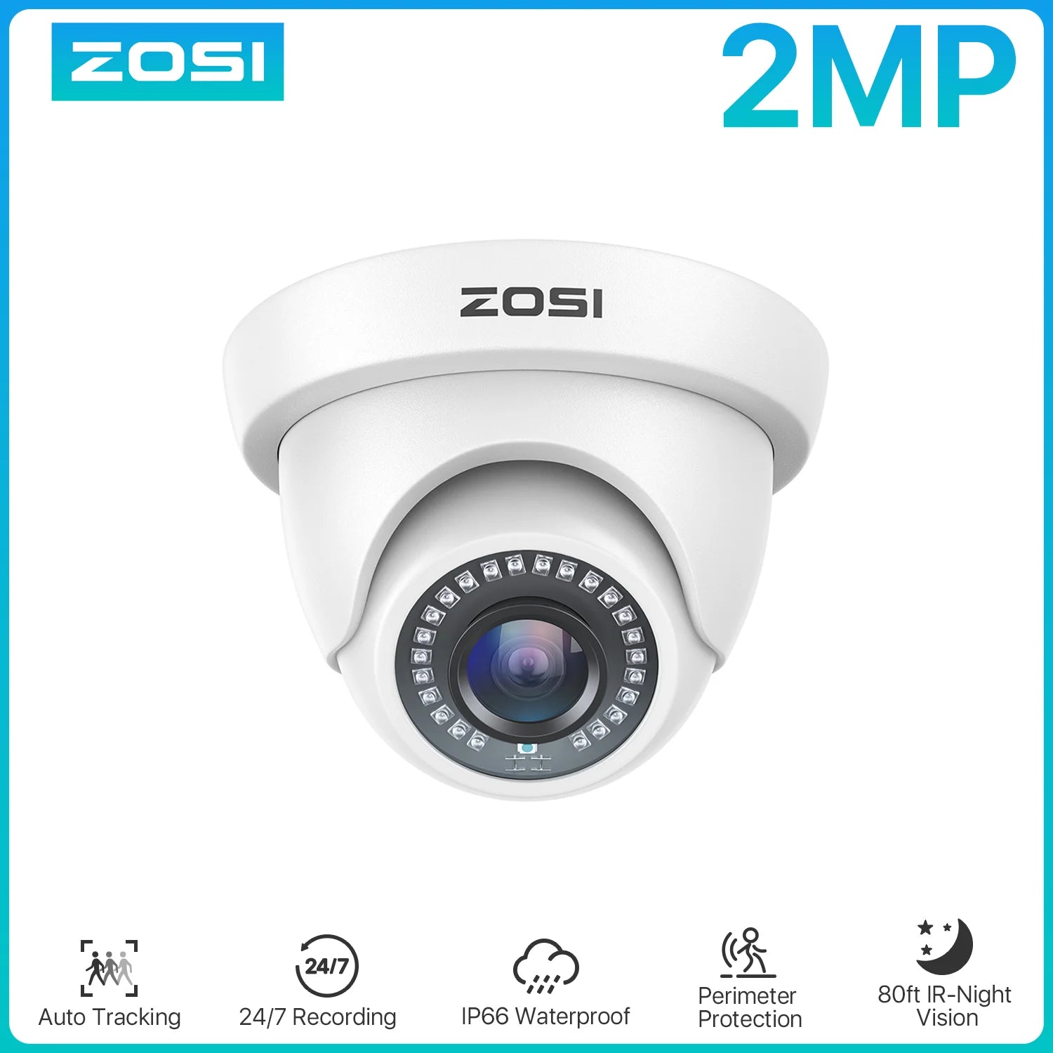 ZOSI 1080p 2MP 4-v-1 kupolasta varnostna kamera – hibridni CCTV TVI/CVI/AHD/CVBS z IR-osvetljevanjem