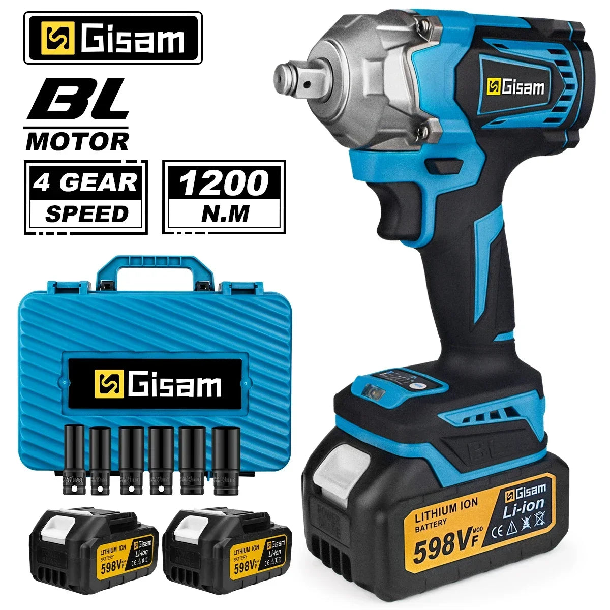Gisam 1200 N.m udarni vijačnik brez ščetk 1/2"