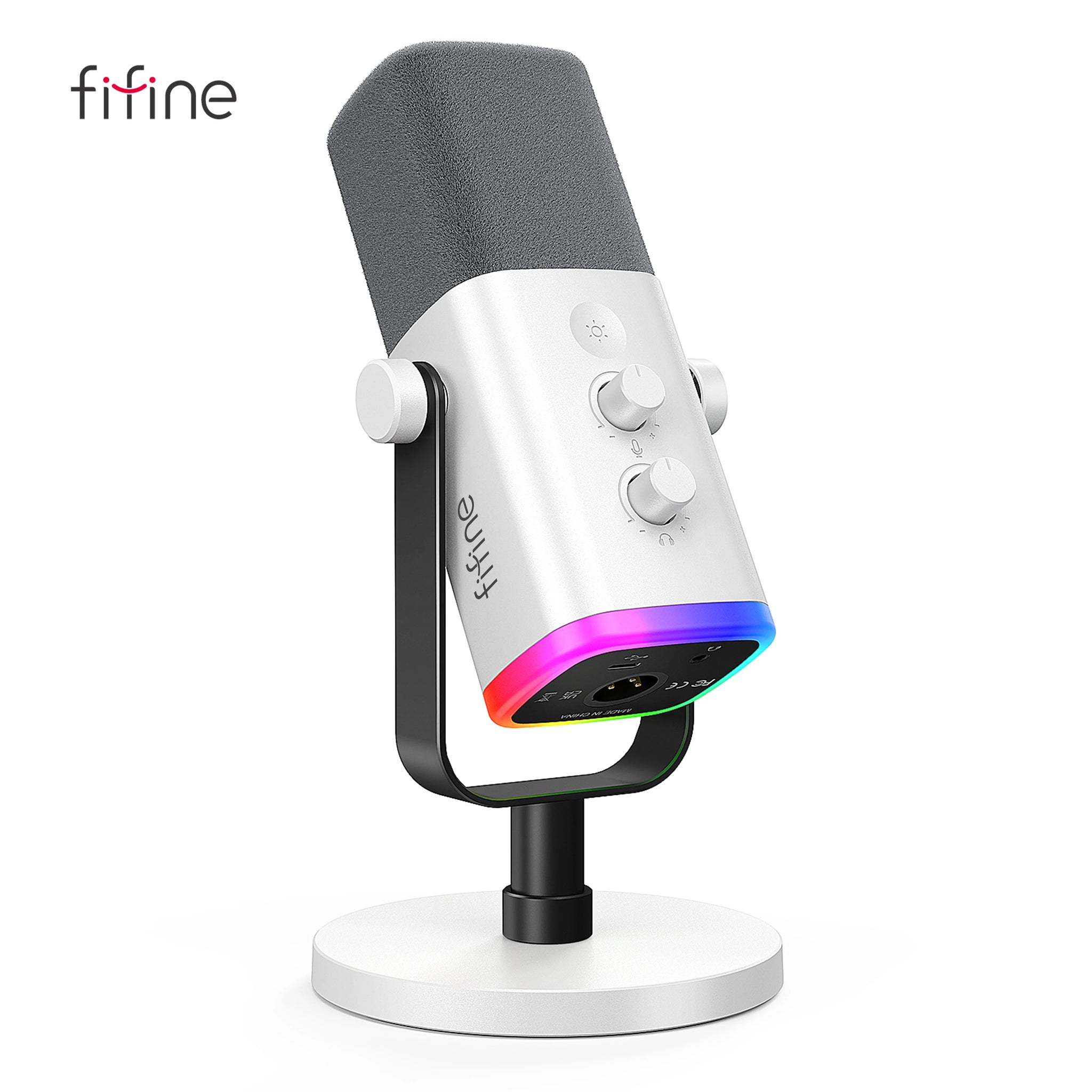 FIFINE AmpliGame AM8W White USB/XLR Dynamic Mic | RGB Gaming & Streaming - Limetastore