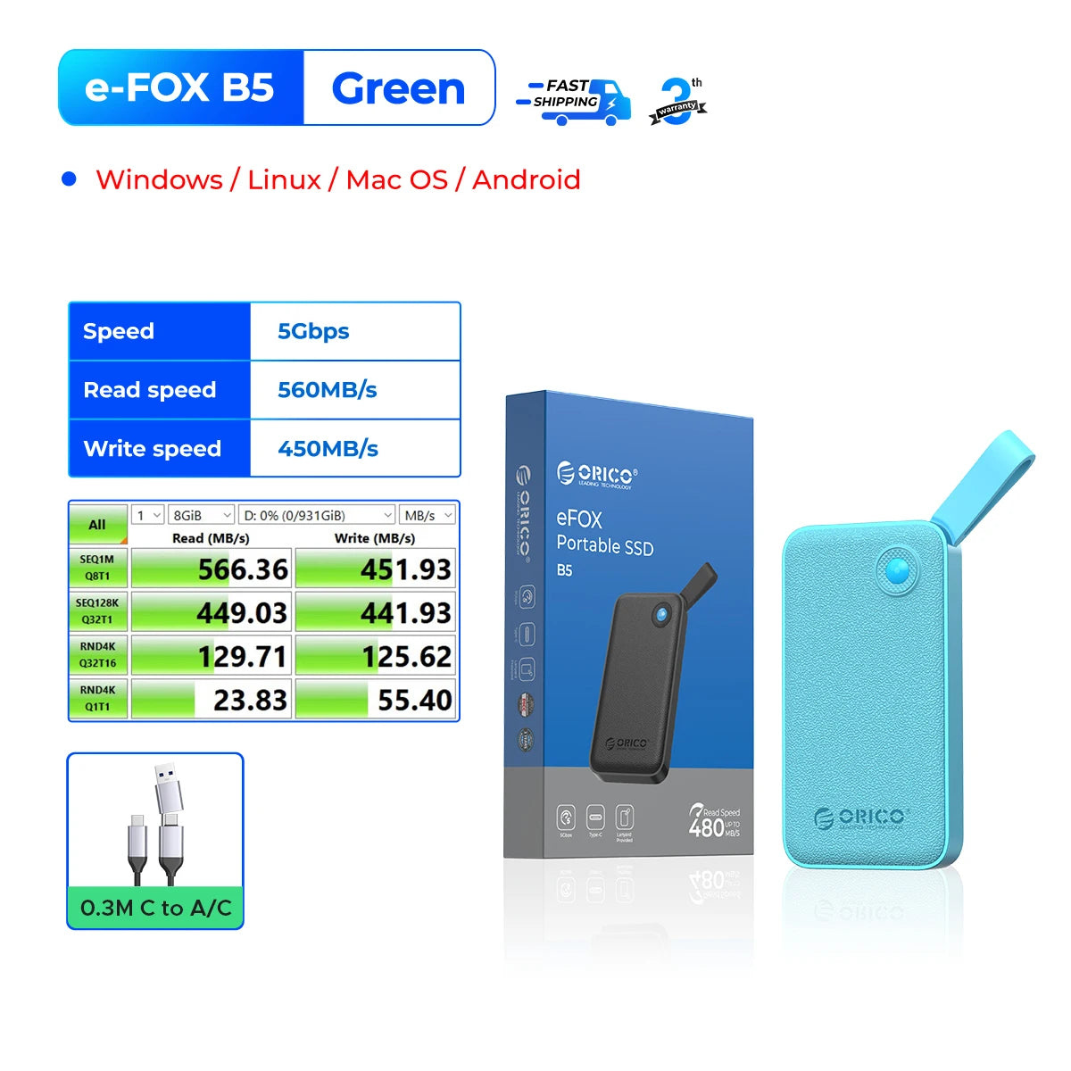 ORICO 2TB Portable SSD Up to 2000MB/s USB 3.2 Gen 2x2 Ultra-Mini Compact with 2 in 1 USB C Cable, External Solid State Drive