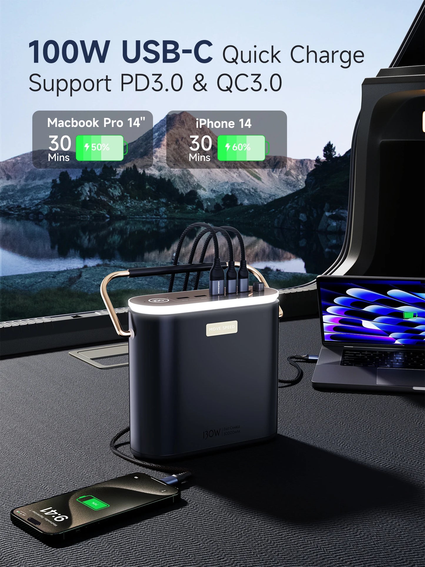 MOVESPEED 80000mAh Power Bank 100W PD Powerbank za hitro polnjenje, prenosna zunanja baterija, napajalna postaja za kampiranje na prostem, prenosni računalnik