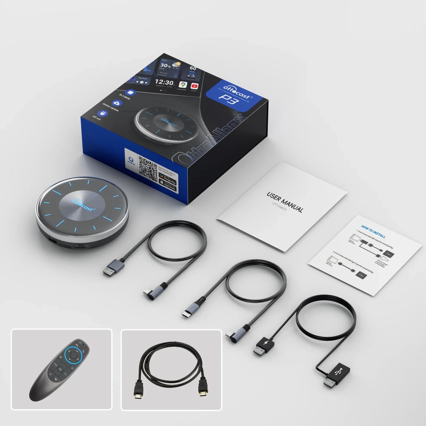 OTTOCAST Picasou 3 Wireless CarPlay AI Box with mini HDMI