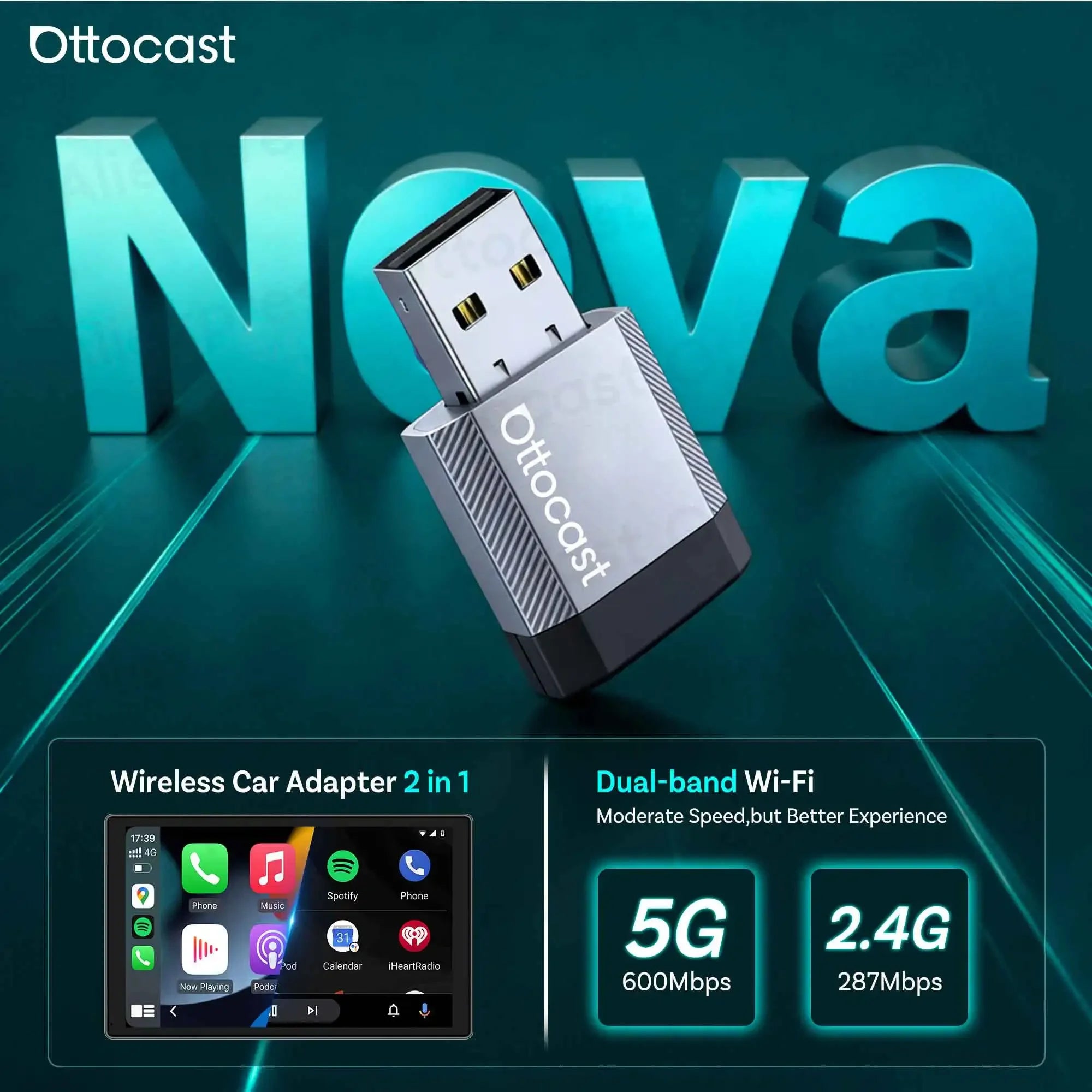 Brezžični adapter CarPlay OTTOCAST Mini Nova Cube 3.0