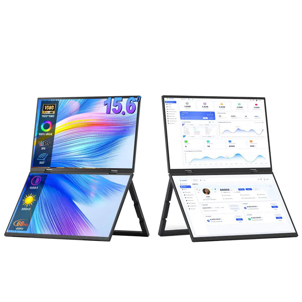 Sibolan Portable 15.6-inch Dual Screen Monitor 1080p 60Hz Laptop Screen Extender Stackable Foldable Triple Monitor for PC Wins - Limetastore