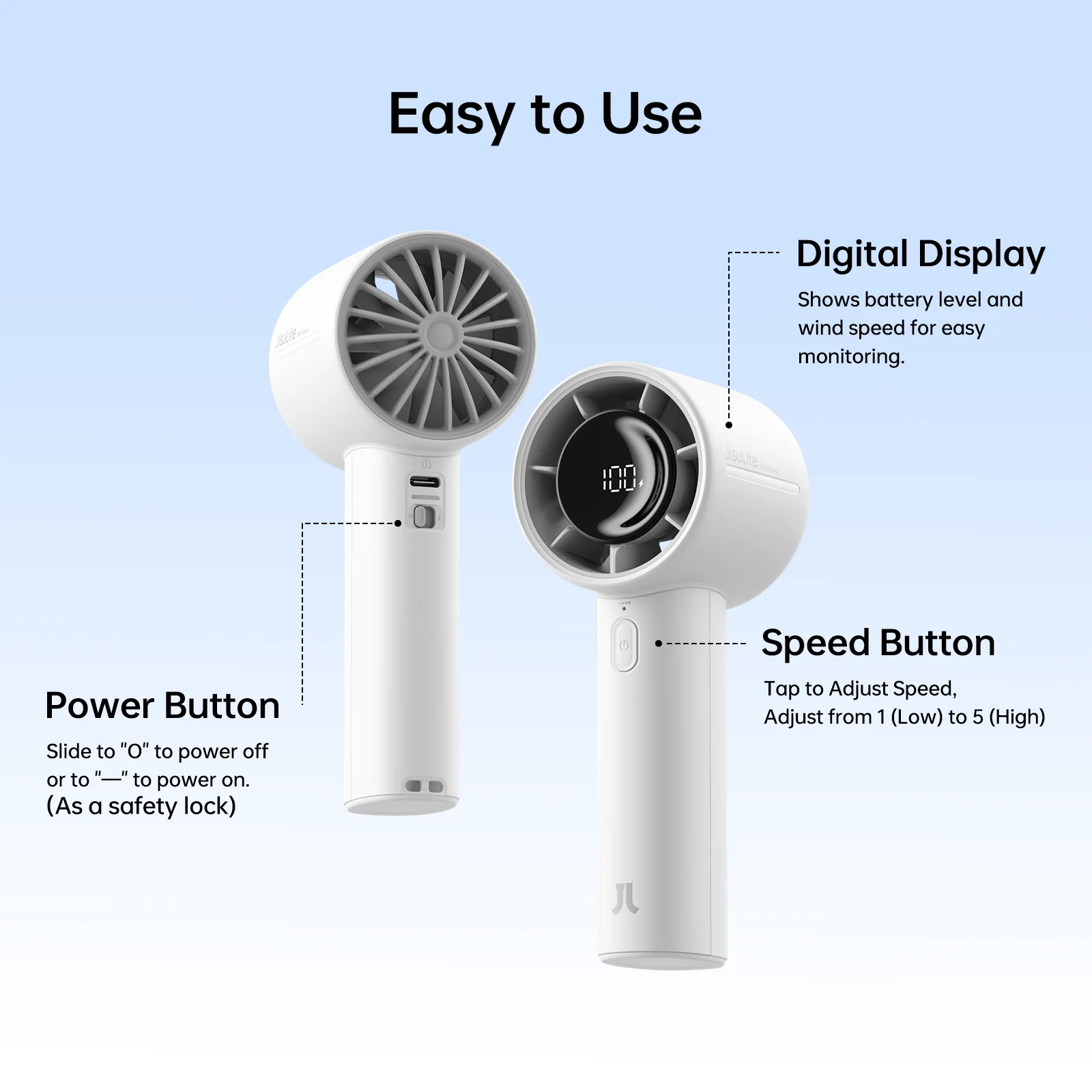 JISULIFE Life10s pametni ročni mini ventilator – 5000 mAh dolgotrajna baterija