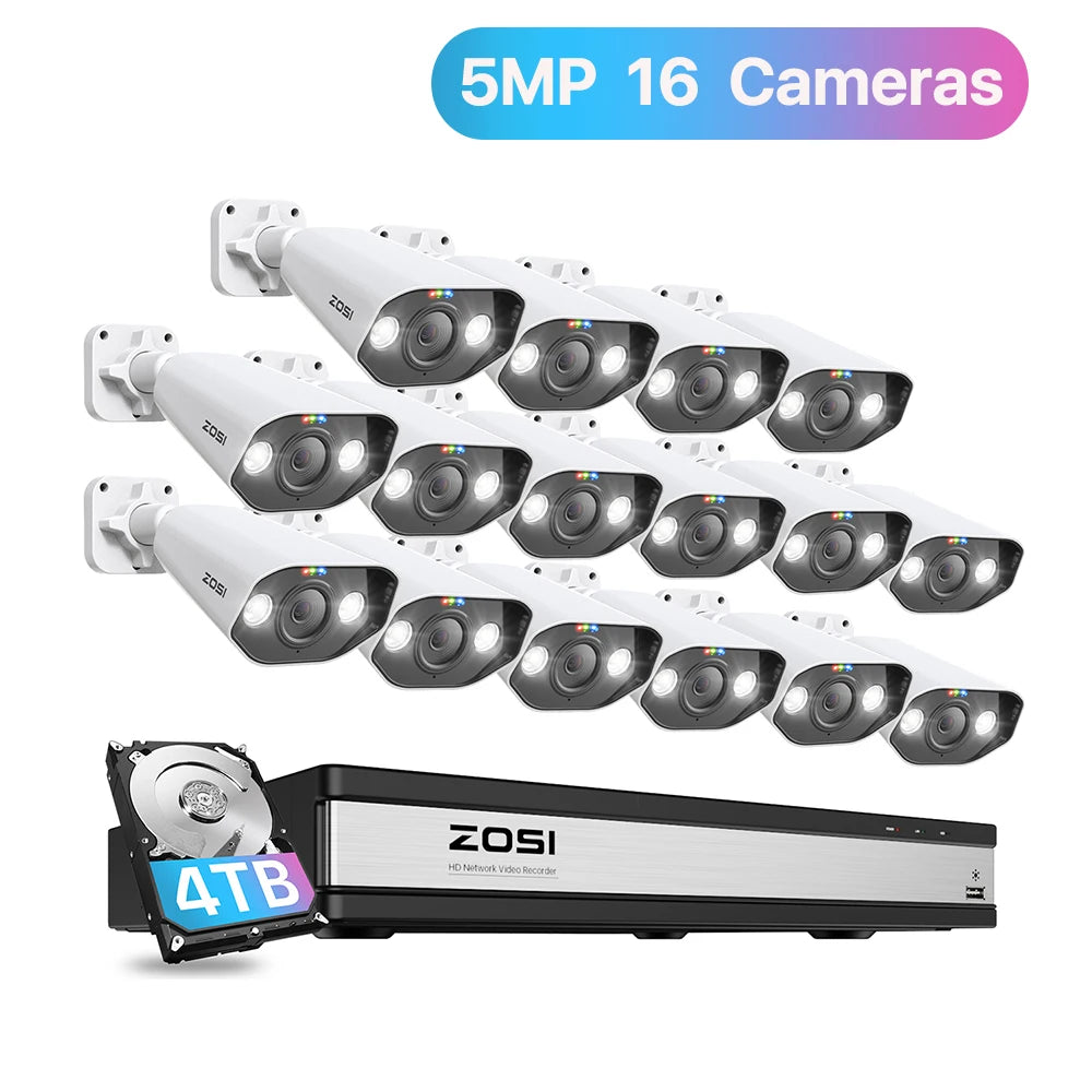 ZOSI 16CH 4K PoE Security Camera System – 8MP NVR with Outdoor/Indoor Color Night Vision AI IP Cameras