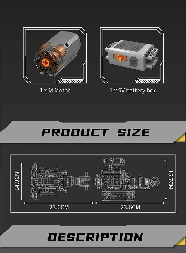 Mould King 10206 Motorized MCL Sport Car V8 Engine Building Set - Limetastore