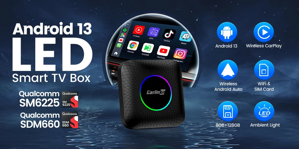 CarlinKit Tbox-Ultra Android 15 8+128GB Brezžični CarPlay AI Box