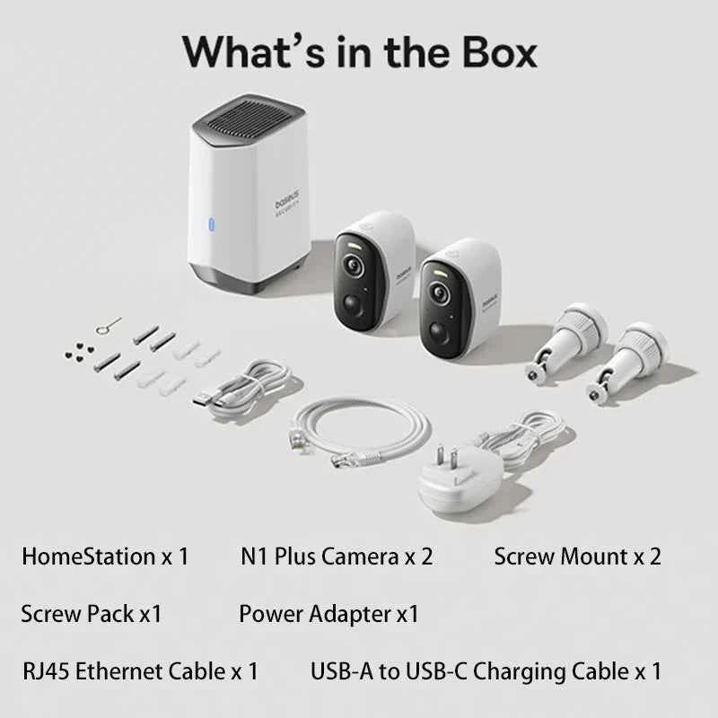 Baseus Security Protection N1 Plus 2K Outdoor Camera Wireless Home Camera Night Vision Color and Alarm 16TB Expandable 2-Cam Kit - Limetastore