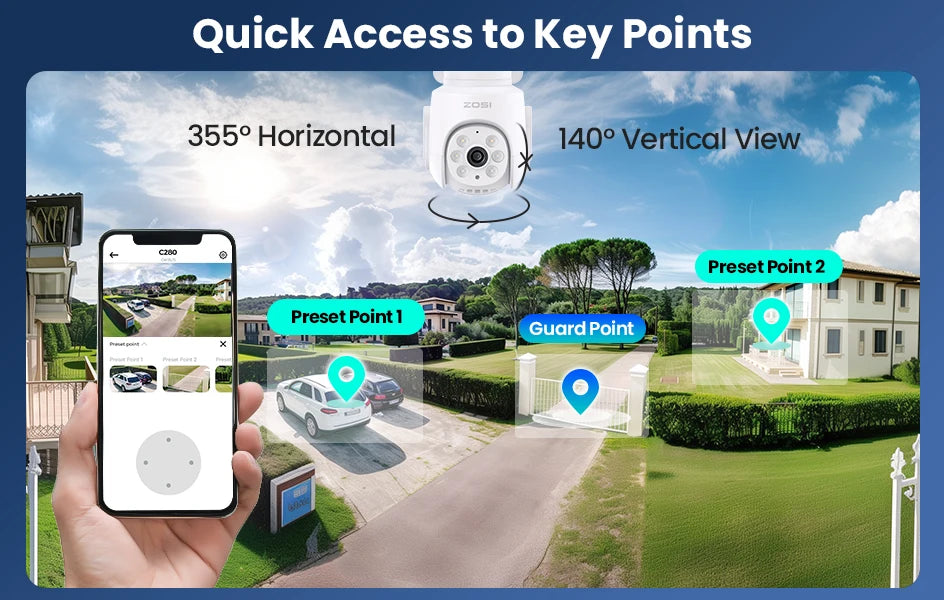Varnostni kameri sistem ZOSI 3K Wi-Fi 6 – 8-kanalni 4K WiFi NVR s 5MP Pan-Tilt kamerami s samodejnim sledenjem