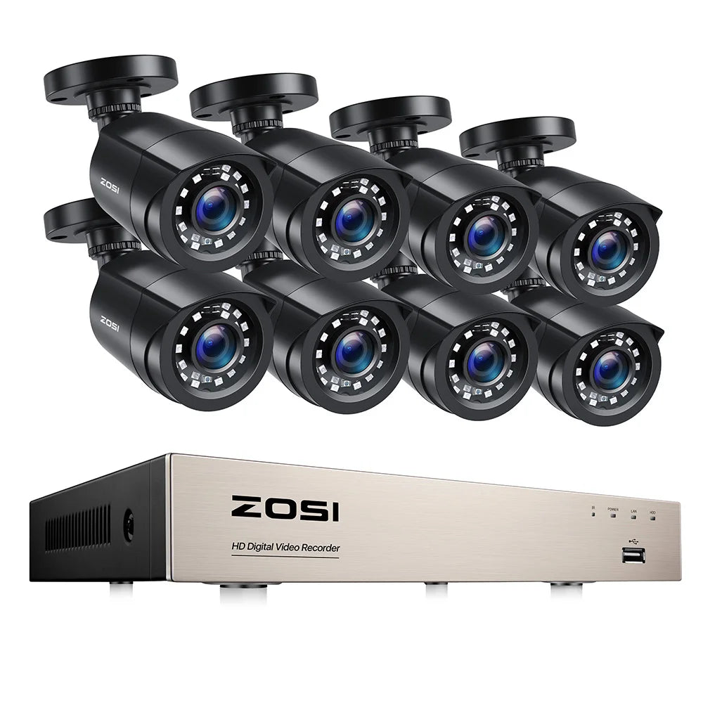 Varnostni sistem CCTV ZOSI 8CH 1080P – 5MP Lite H.265+ DVR z 2/4/6/8× 2MP zunanjimi nočnimi kamerami