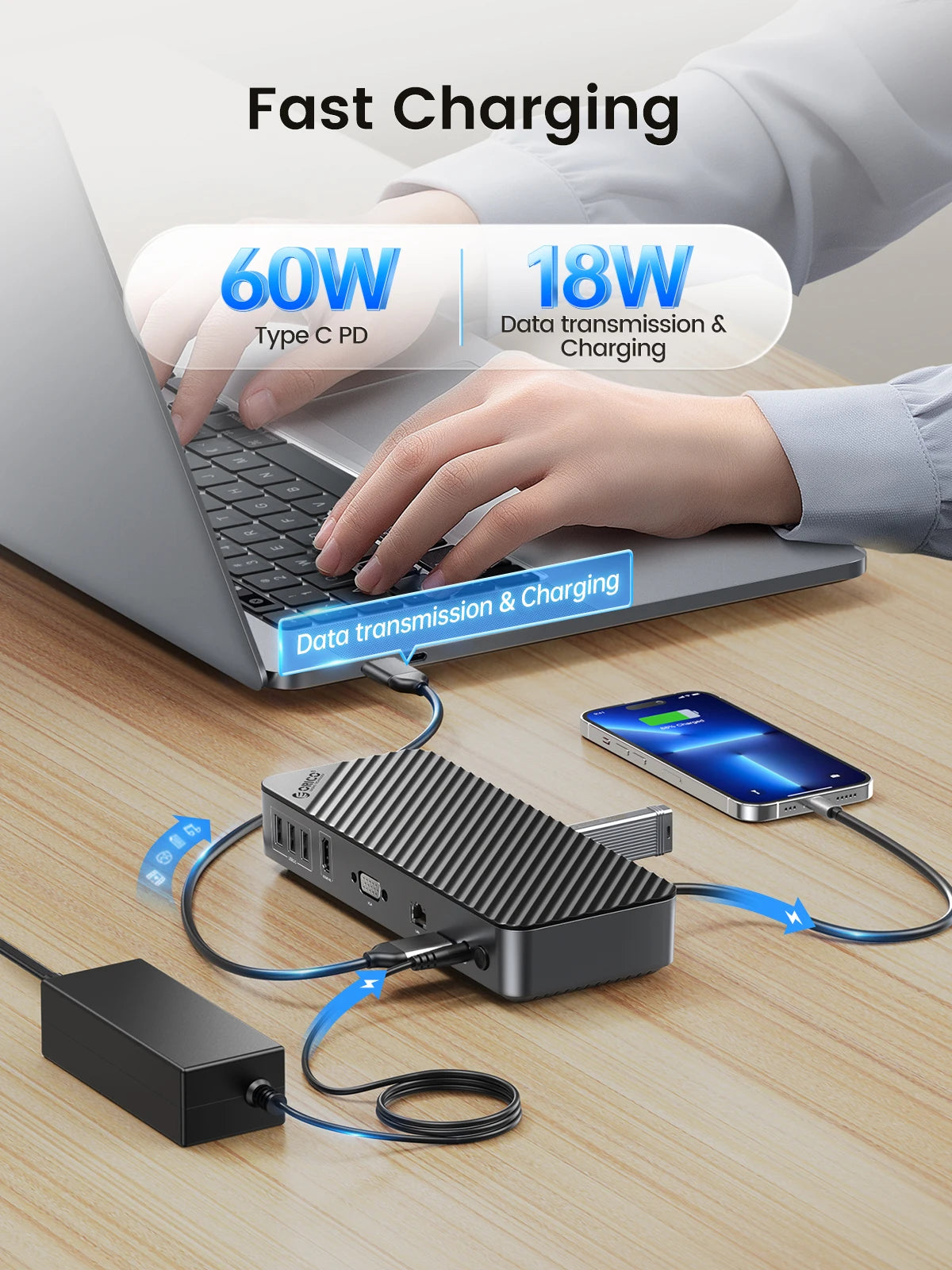 ORICO 19‑in‑1 USB‑C Desktop Docking Station with 4K HDMI, VGA, RJ45, PD Charging