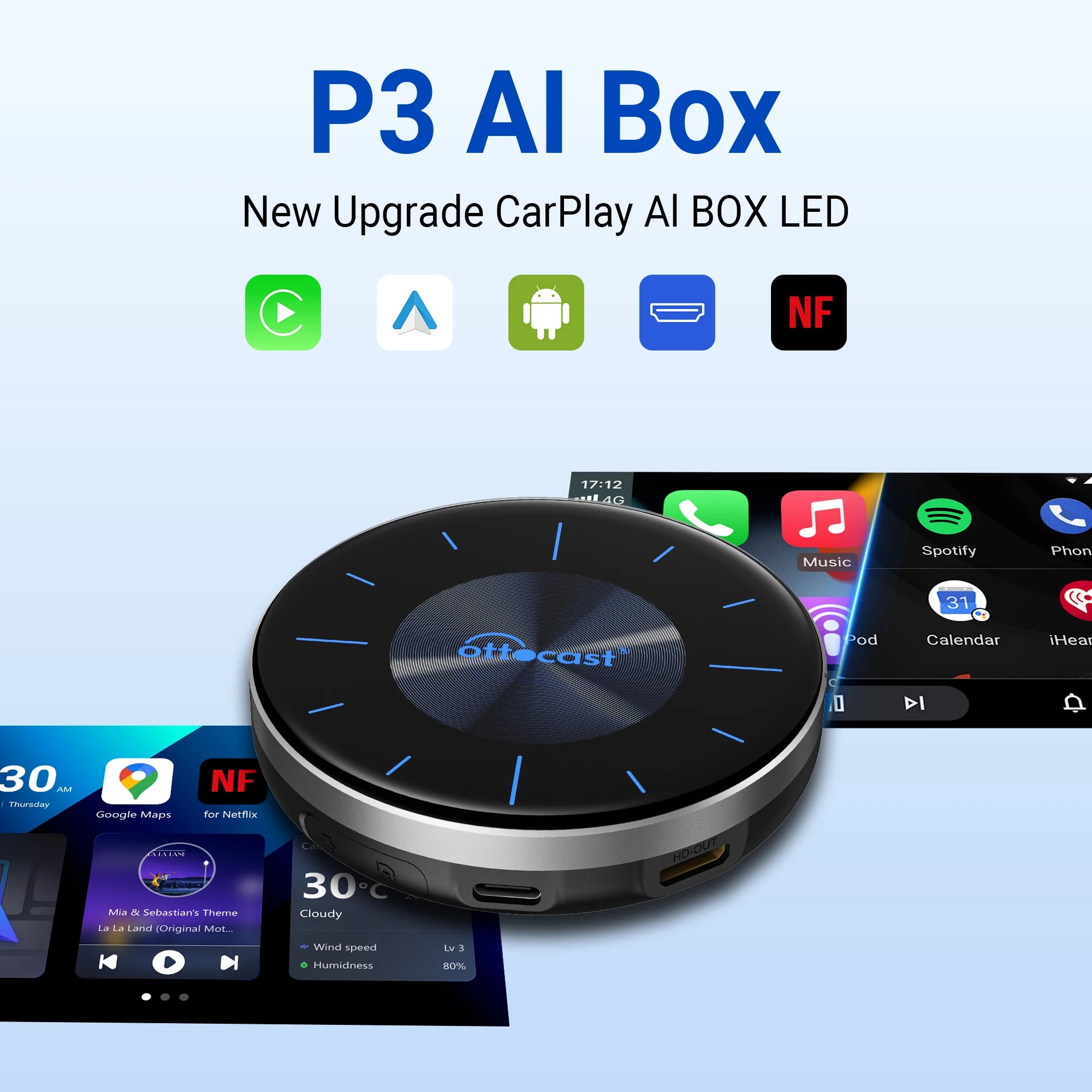 OTTOCAST OttoAiBox P3 Android 13 Brezžični CarPlay AI Box