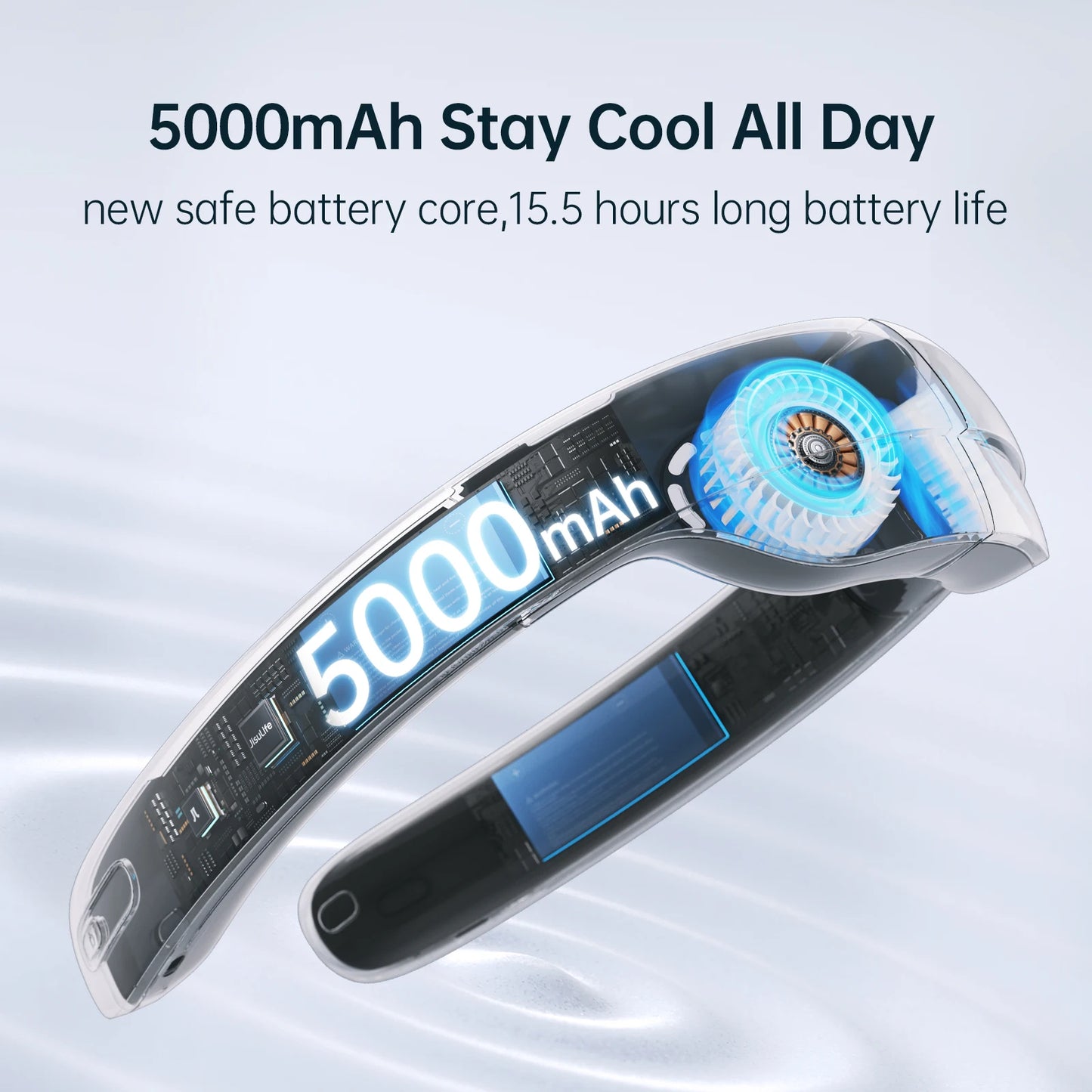 JISULIFE prenosni vratni ventilator s 100 hitrostmi – 5000 mAh baterija, 17 ur maksimalnega delovanja, brezstopenjska hitrost