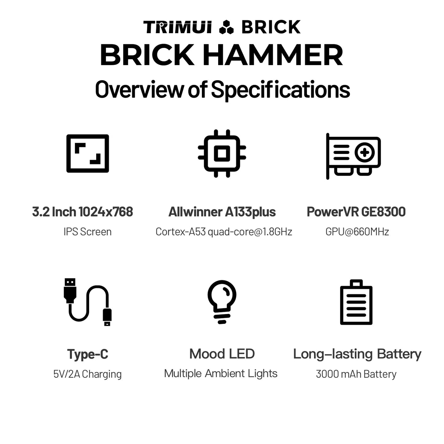 TRIMUI Brick Hammer Portable Handheld Game Player CNC Full Metal 3.2'' IPS Screen Retro Games Linux System Video Gaming Device - Limetastore