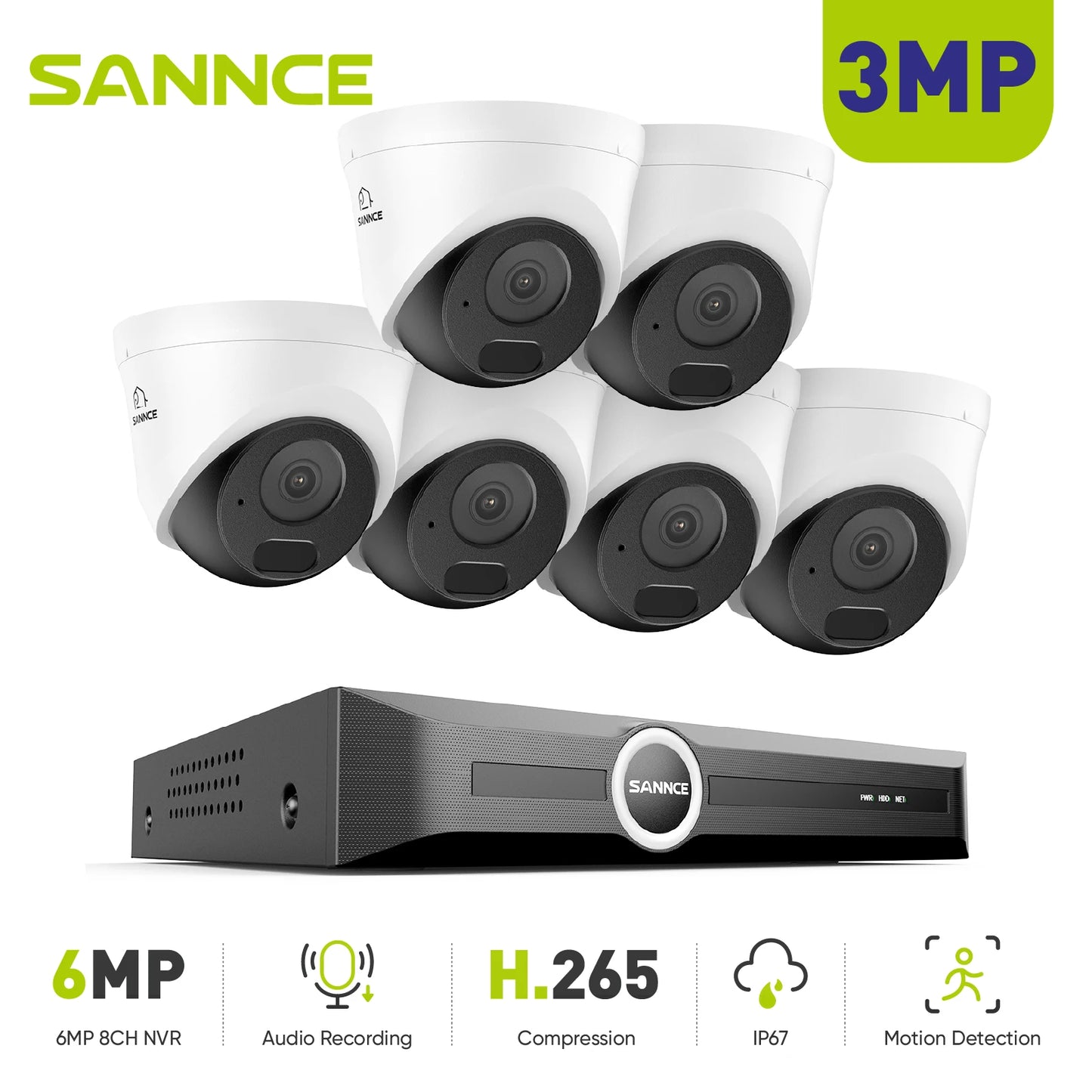 SANNCE 3MP/5MP PoE CCTV sistem | 8-kanalni H.265 NVR, zvok, ONVIF, nočni vid