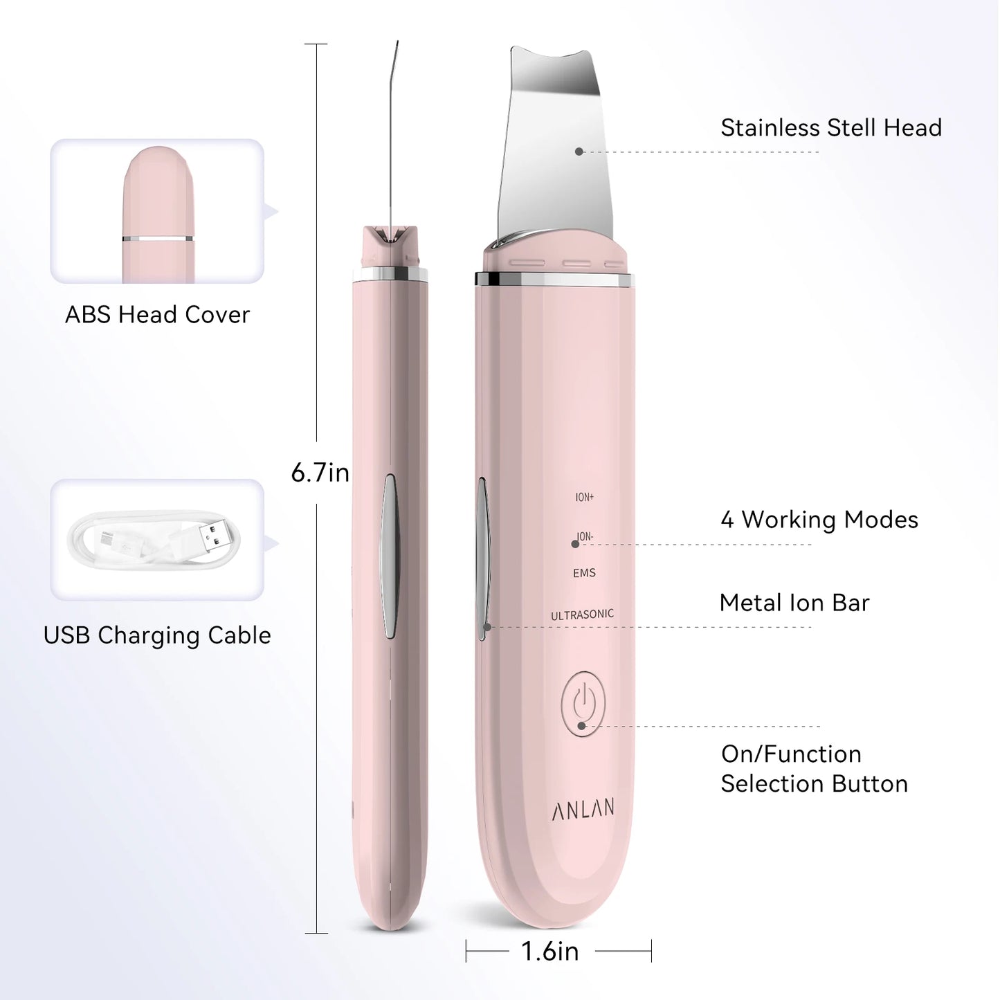 ANLAN Ultrasonic Skin Scrubber | Deep Cleaning, Peeling, EMS Lifting, Facial Shovel