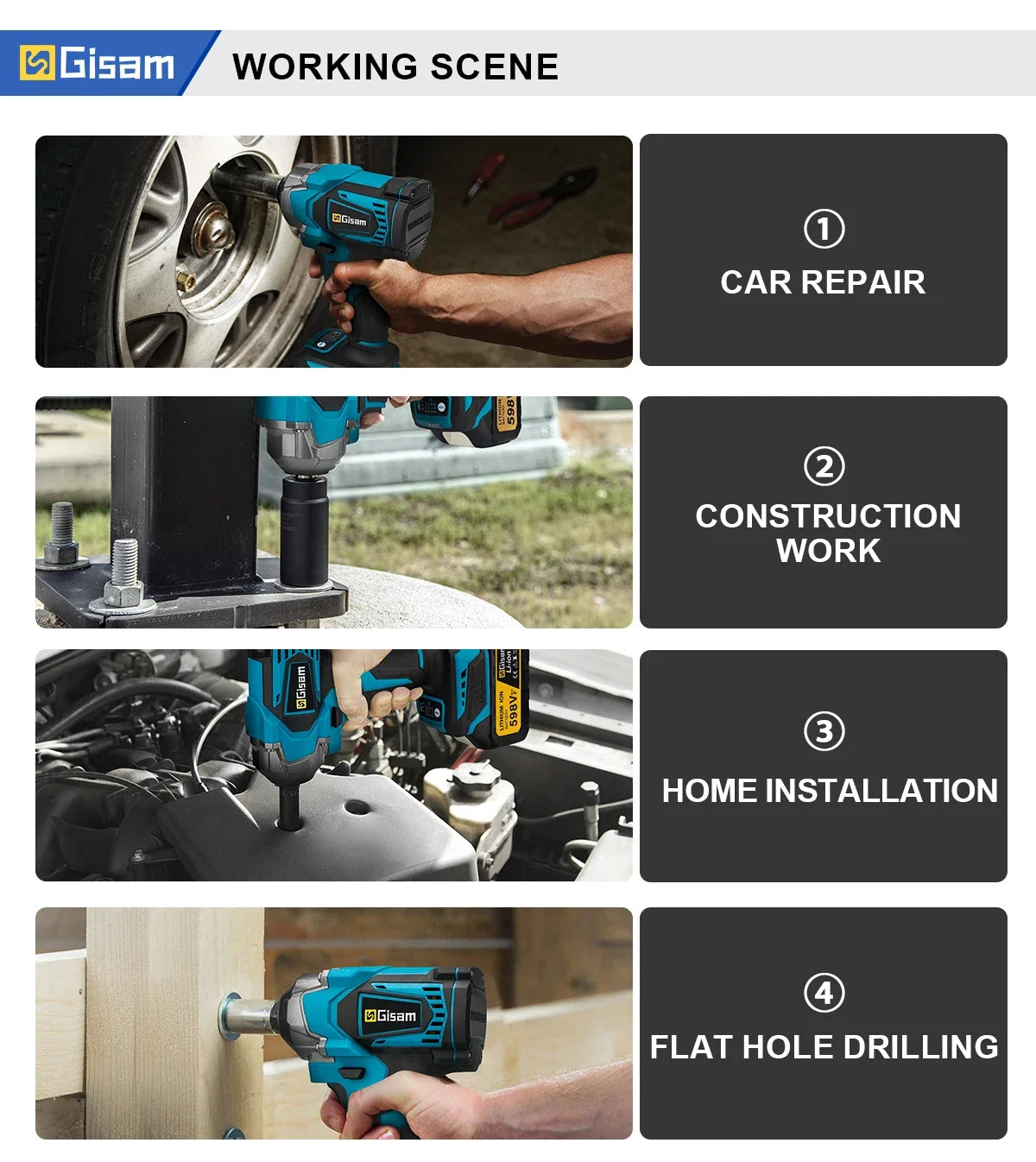 Gisam 1200N.m brezkrtačni udarni vijačnik 1/2" za Makita 18V