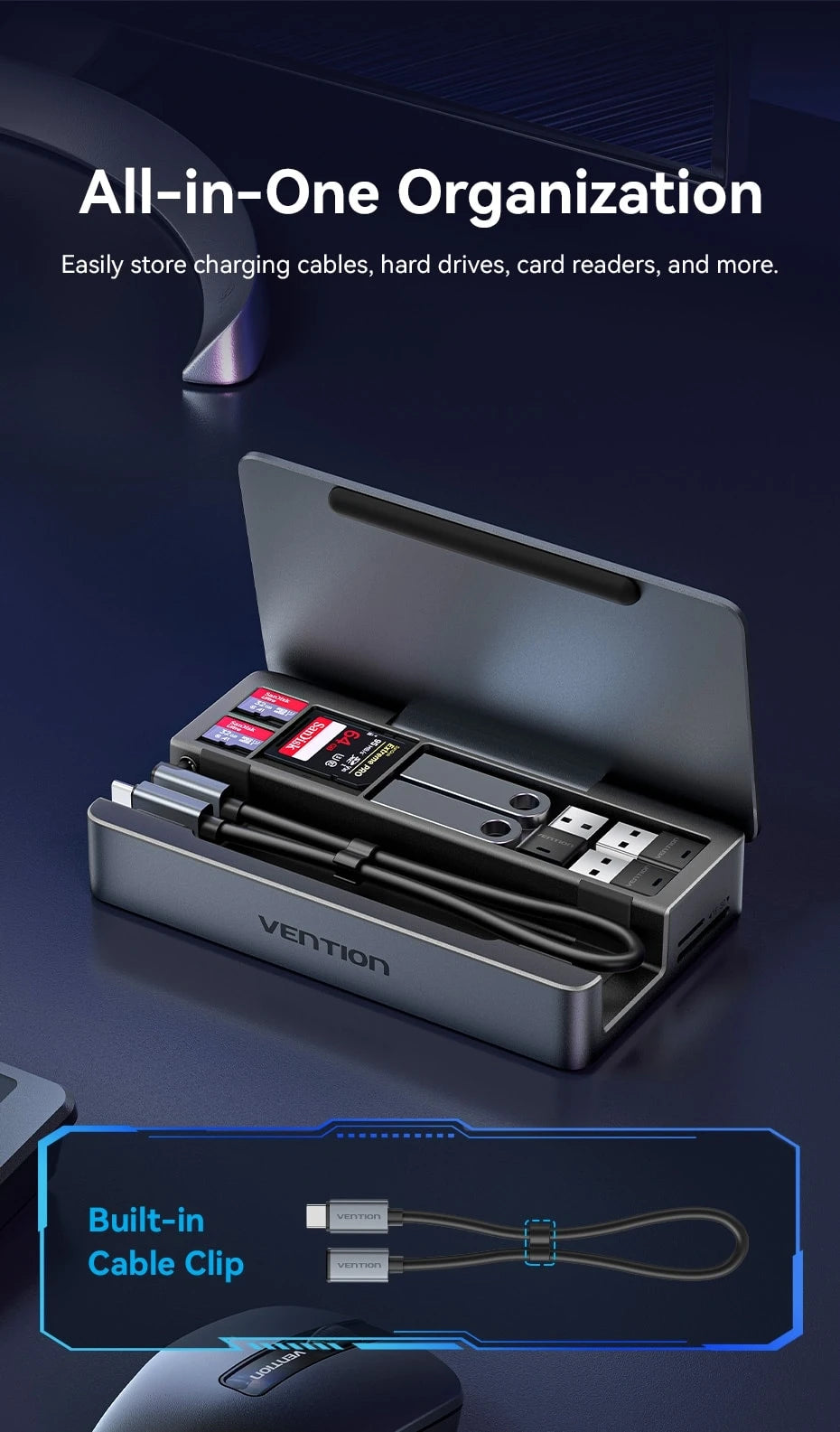Vention USB‑C Dock for Steam Deck | 4K60Hz HDMI, USB 3.2 10Gbps, RJ45, SD/TF, Multi‑Device Gaming Hub