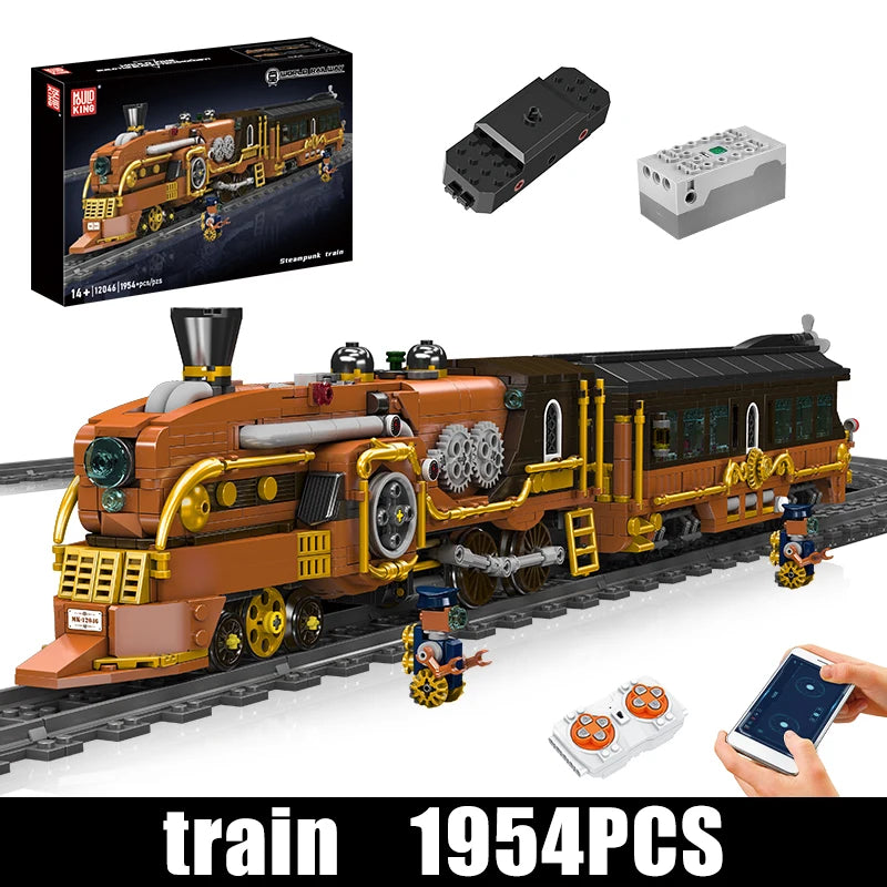 Mould King 12045 Motorized Steampunk Train | RC Technical Locomotive Building Blocks with Tracks - Limetastore