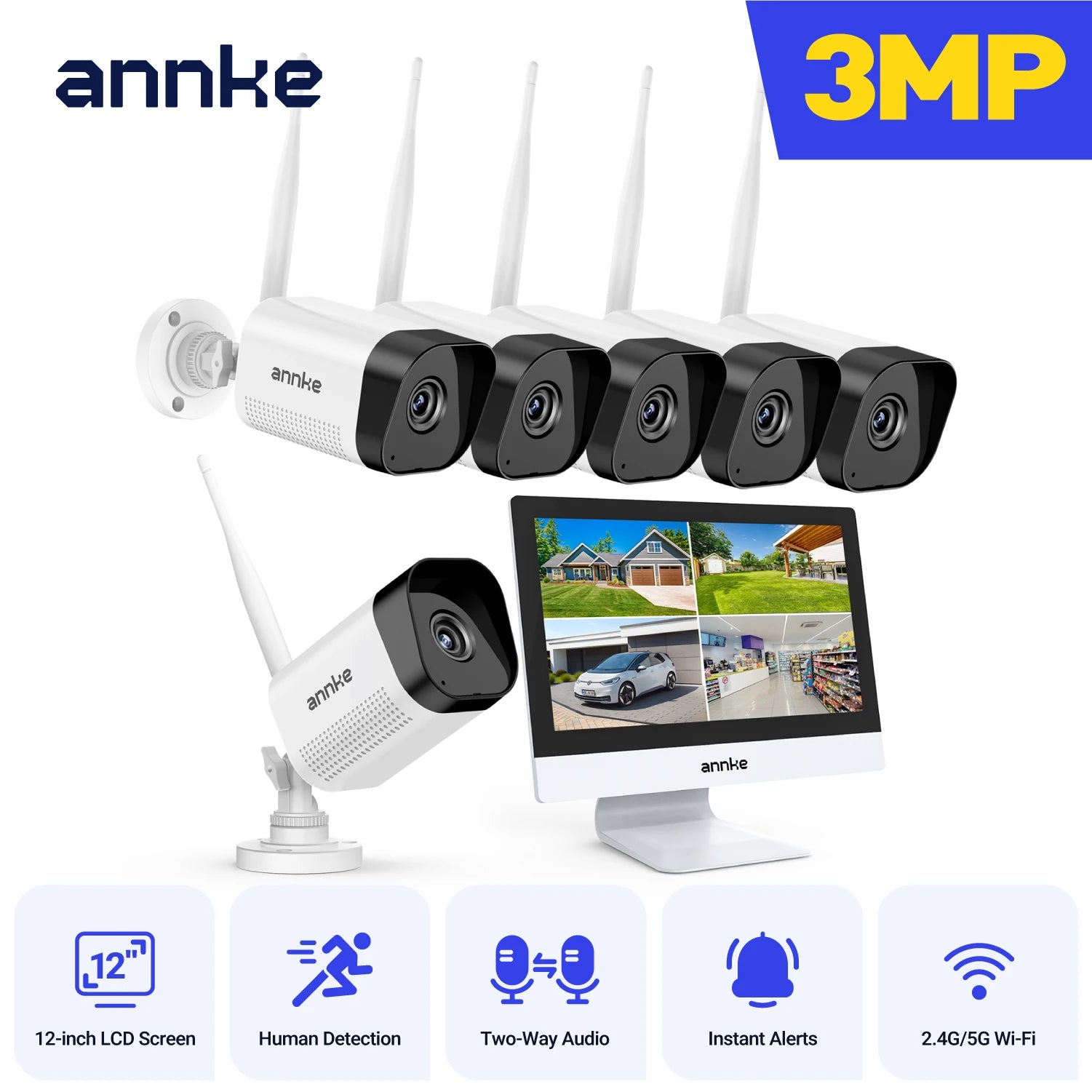ANNKE 8MP 4K brezžični CCTV sistem | 10-kanalni NVR, dvopasovni WiFi, dvosmerni zvok, IR nočni vid