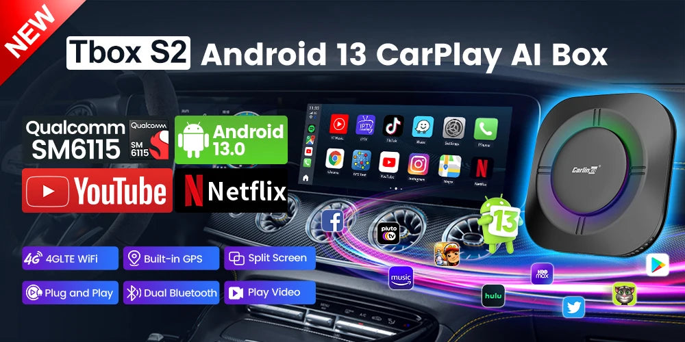 CarlinKit Android 13 SM6225 8-jedrni brezžični CarPlay AI Box